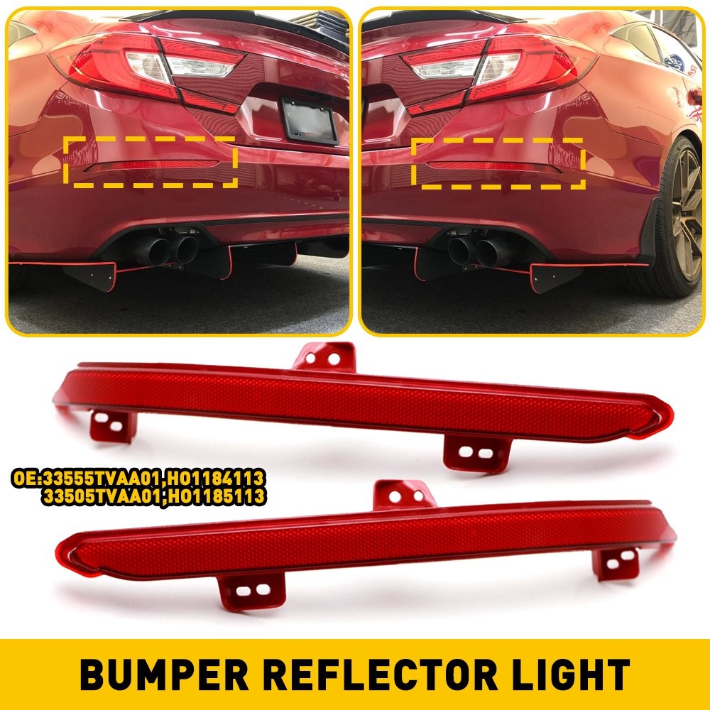 OE-Spec Red Lens Rear Bumper Reflectors Reflex For 2018-2022 Honda Accord Sedan