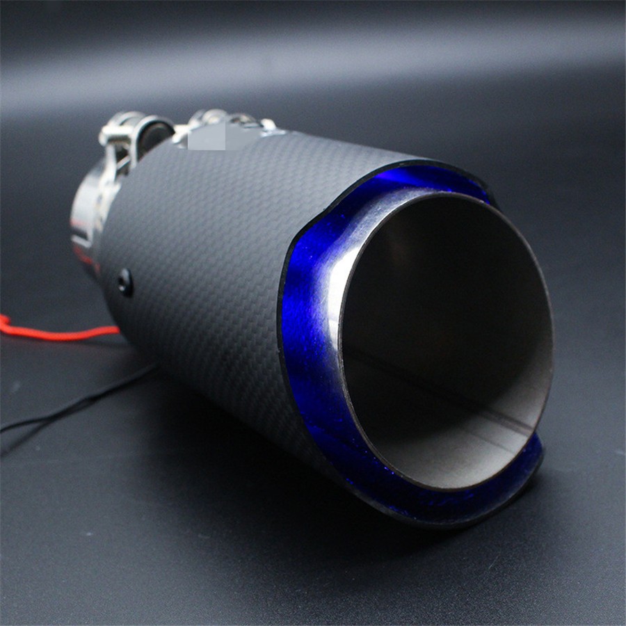 Universal Inlet 63mm Outlet 89mm Black Carbon Fiber Exhaust Tips W/LED Light