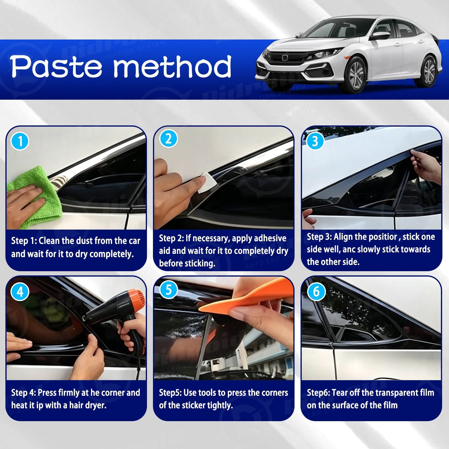 For 2016-2021 Honda Civic Sedan Chrome Delete Blackout Window Trim Glossy Black