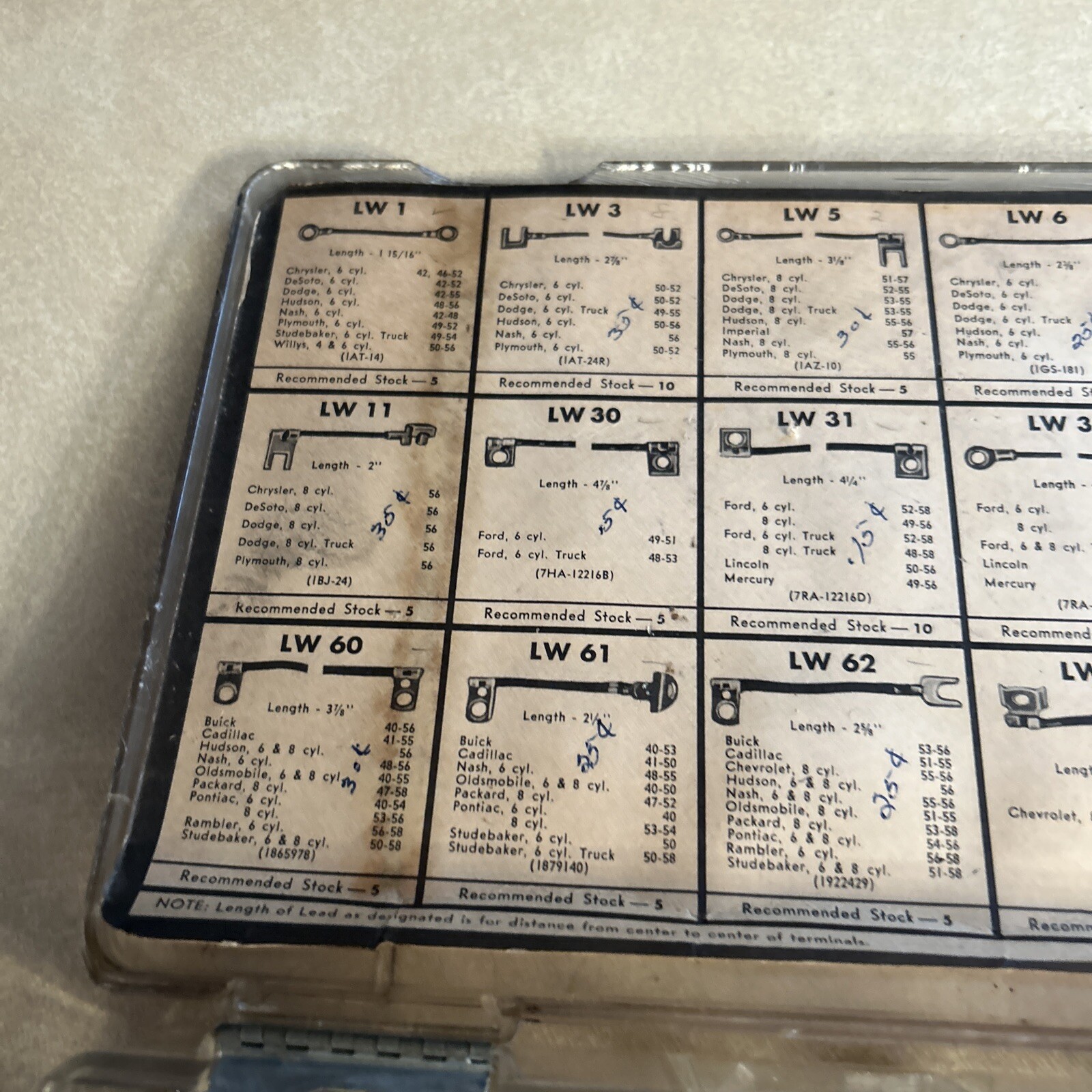 VINTAGE ECHLIN IGNITION DISTRIBUTOR LEADS ASSORTMENT PART TRAY NOS GM MOPAR FORD