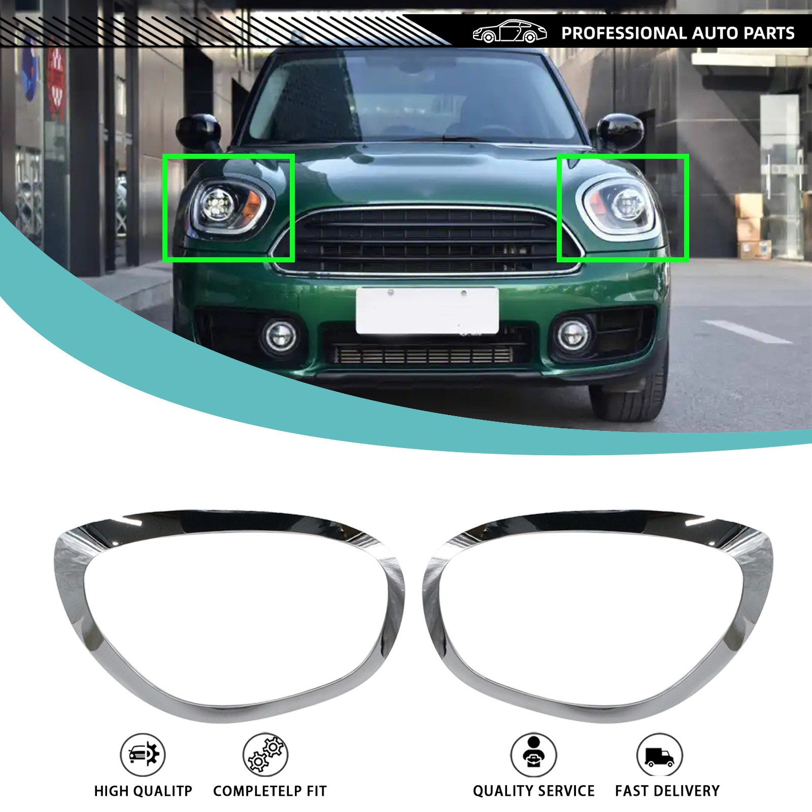 FOR 2017-2023 Mini Cooper Countryman Chrome Headlight Ring Bezel Cover Trim Pair