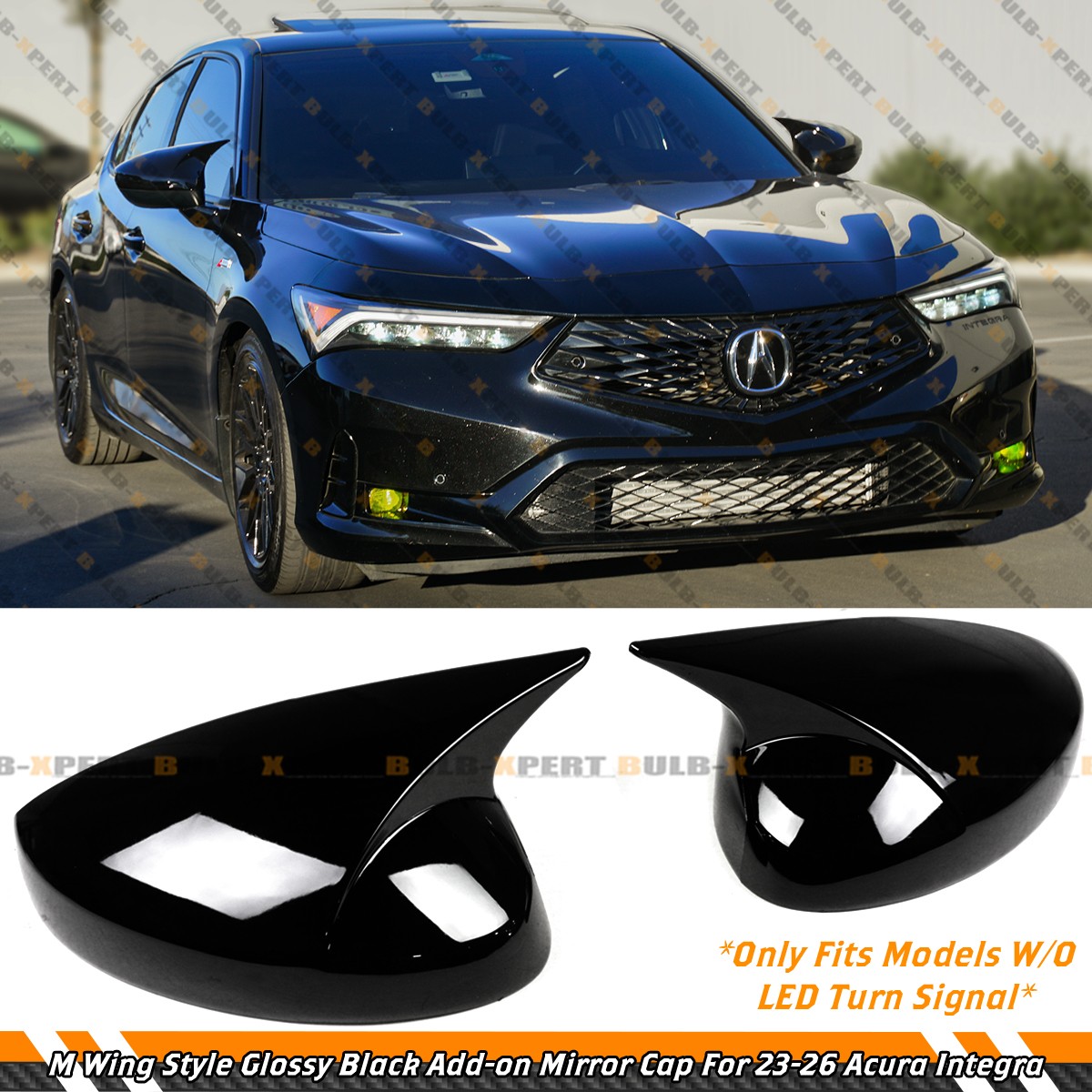 For 2023-26 Acura Integra DE4 M Wing Style Gloss Black Side Mirror Cap W/O Light