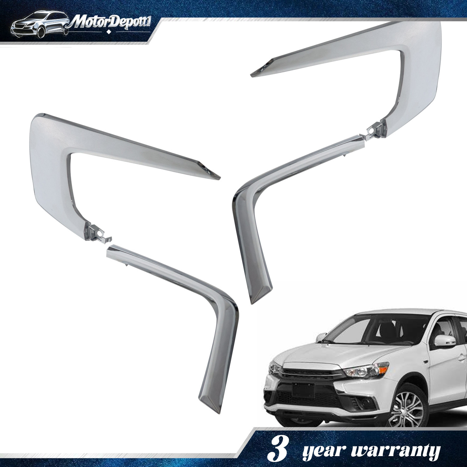 Front Chrome Trim Molding For 2016-2019 Mitsubishi Outlander Sport Left & Right