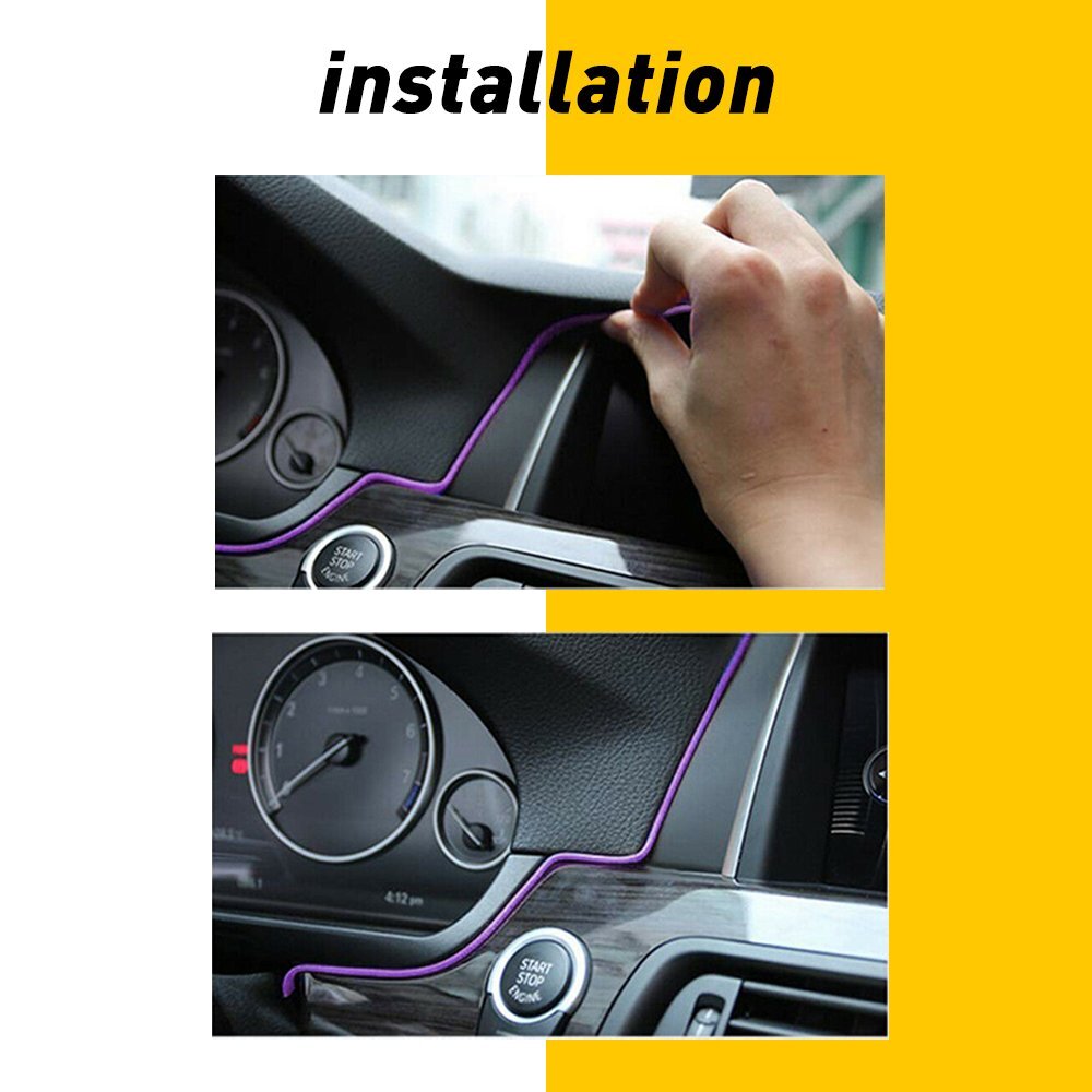 2M LED Car Interior Decor Lamp Atmosphere Wire Strip Light Accessories Purple