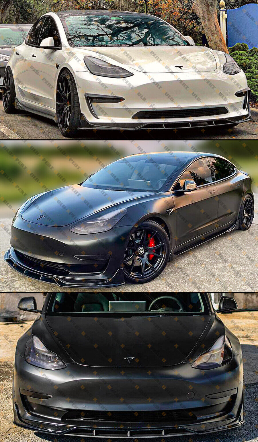 Performance Style 4pc Black Front Bumper Lip Splitter Fits 2017-22 Tesla Model 3
