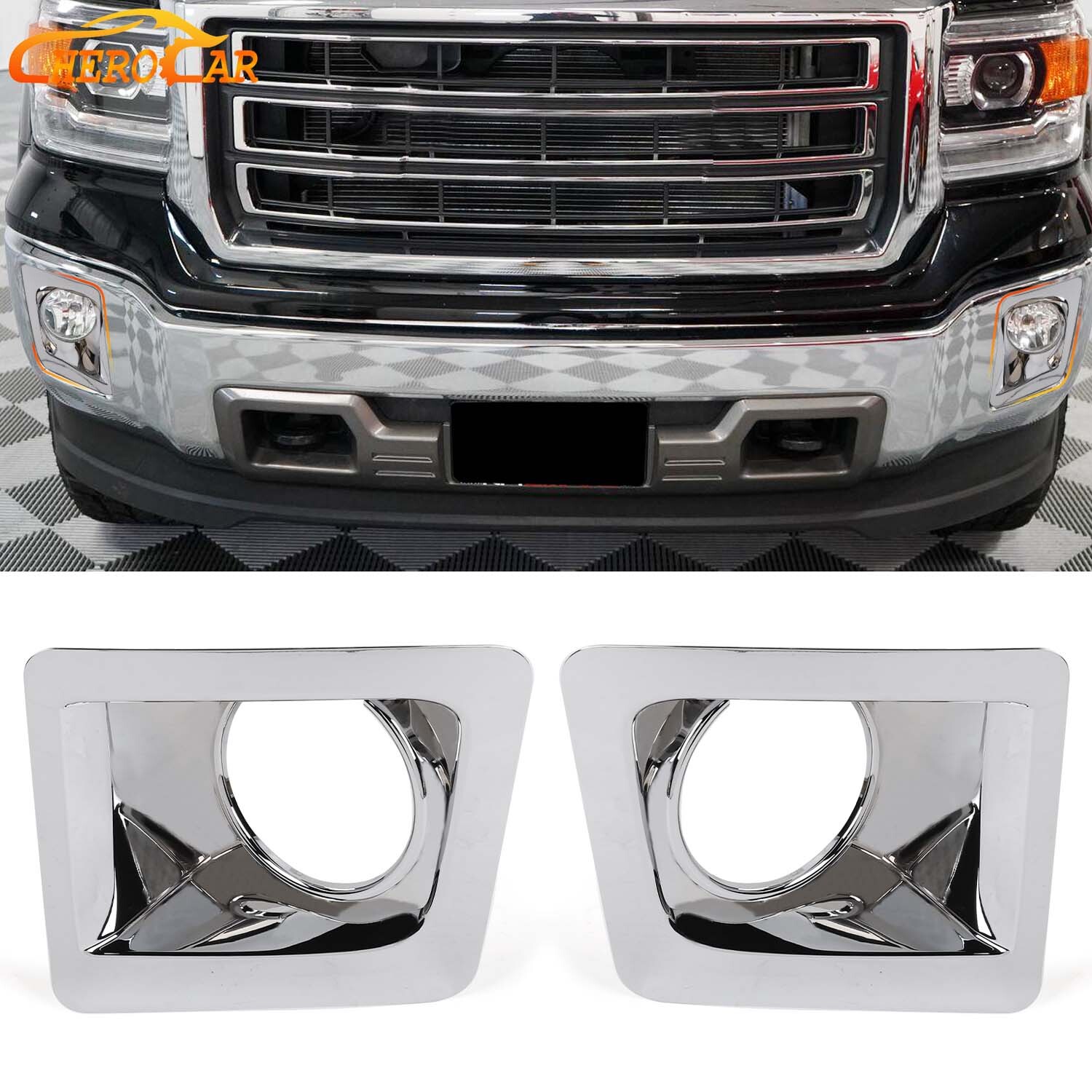 Chrome Sides Front Fog Light Lamp Trim Cover Decor Fit For GMC SIERRA 2014-2015