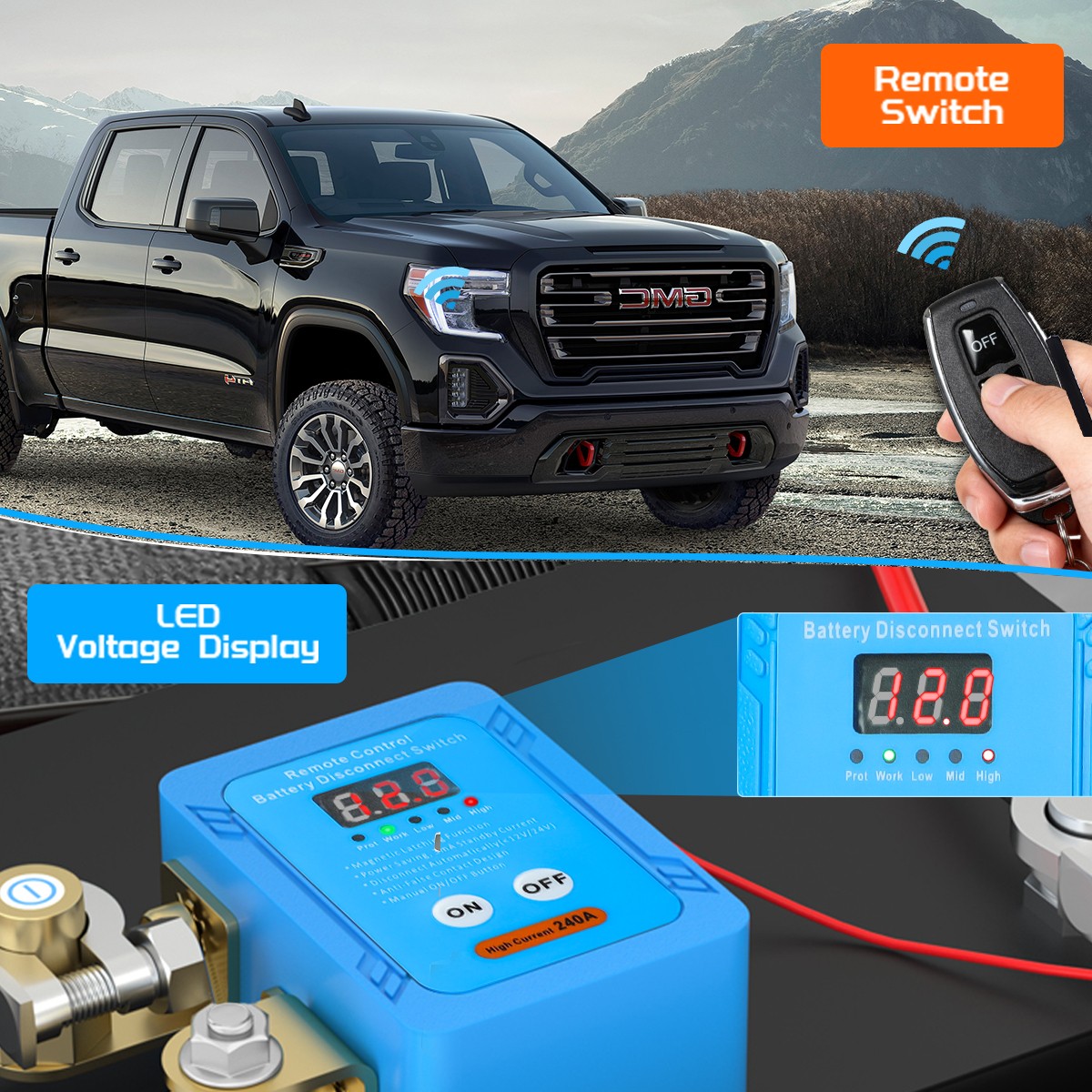 GEYA 12/24V 240A Remote Battery Disconnect Kill Switch Anti Theft Auto RV ATV