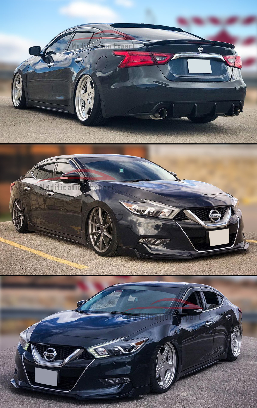 For 2016-2023 Nissan Maxima Chrome Trim Smoke Tinted Window Visors Rain Guards
