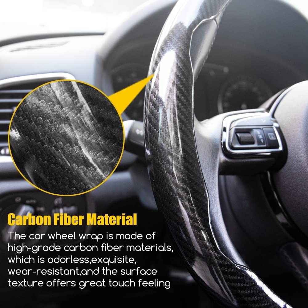 15″ Car Carbon Fiber Steering Wheel Cover Non-slip Protector For Mercedes Benz