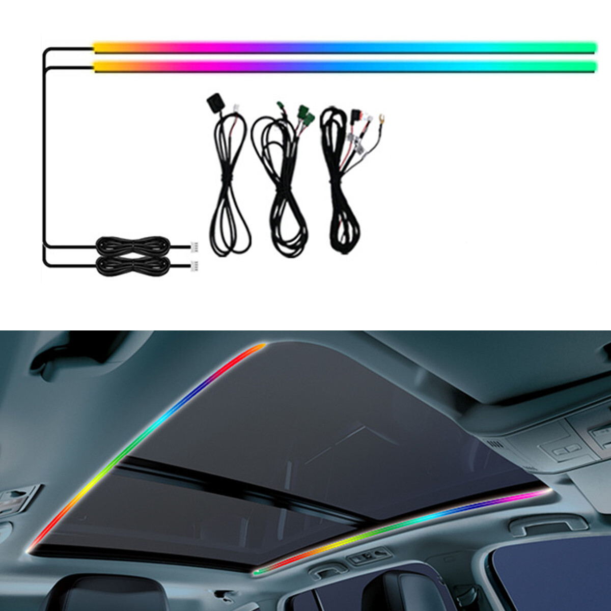 LED Light Strip Car Sunroof Atmosphere Lamp RGB Colorful Ambient Decoration 2Pcs