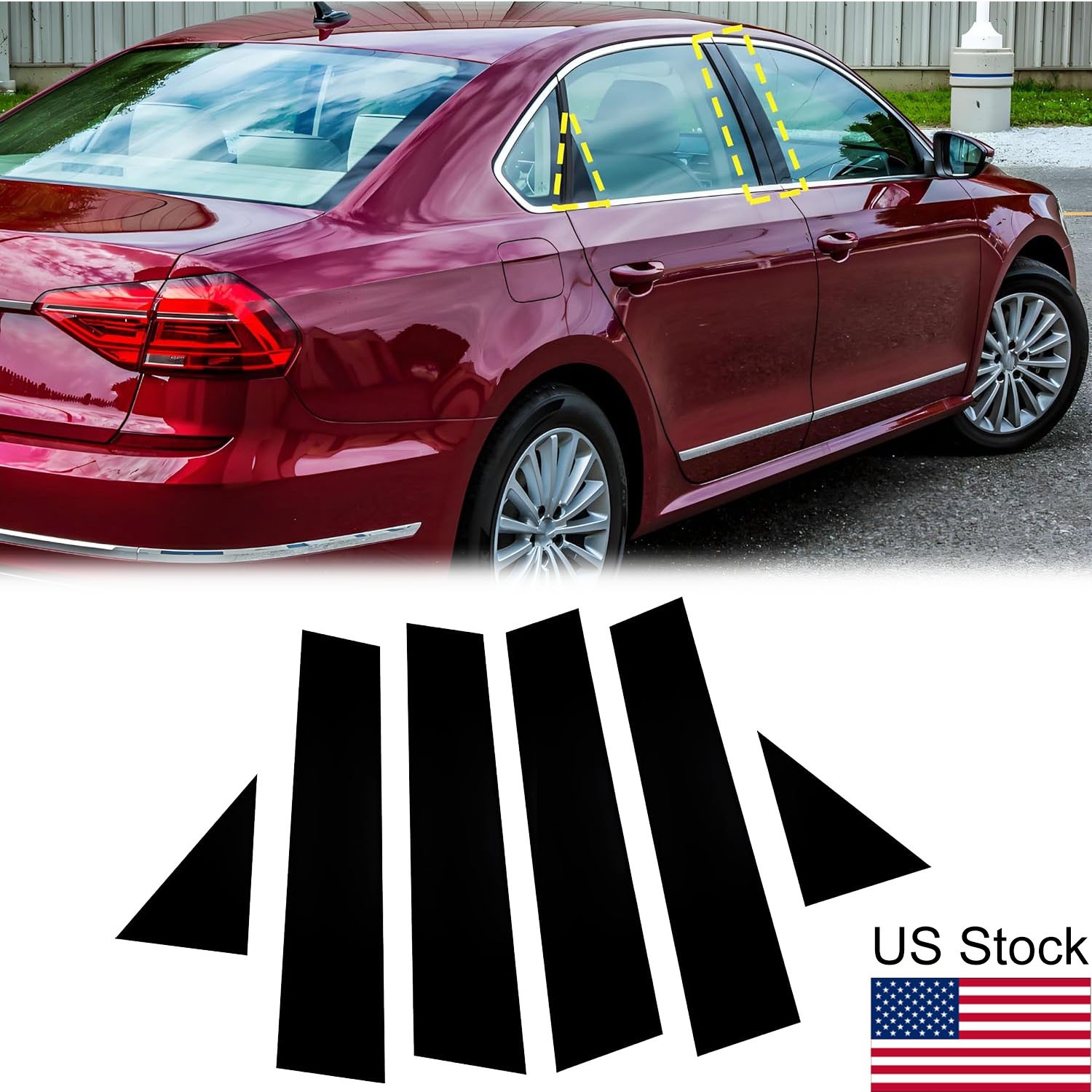 6Pcs Glossy Black Pillar Posts Door Covers For Volkswagen Passat 4dr 2011-2019