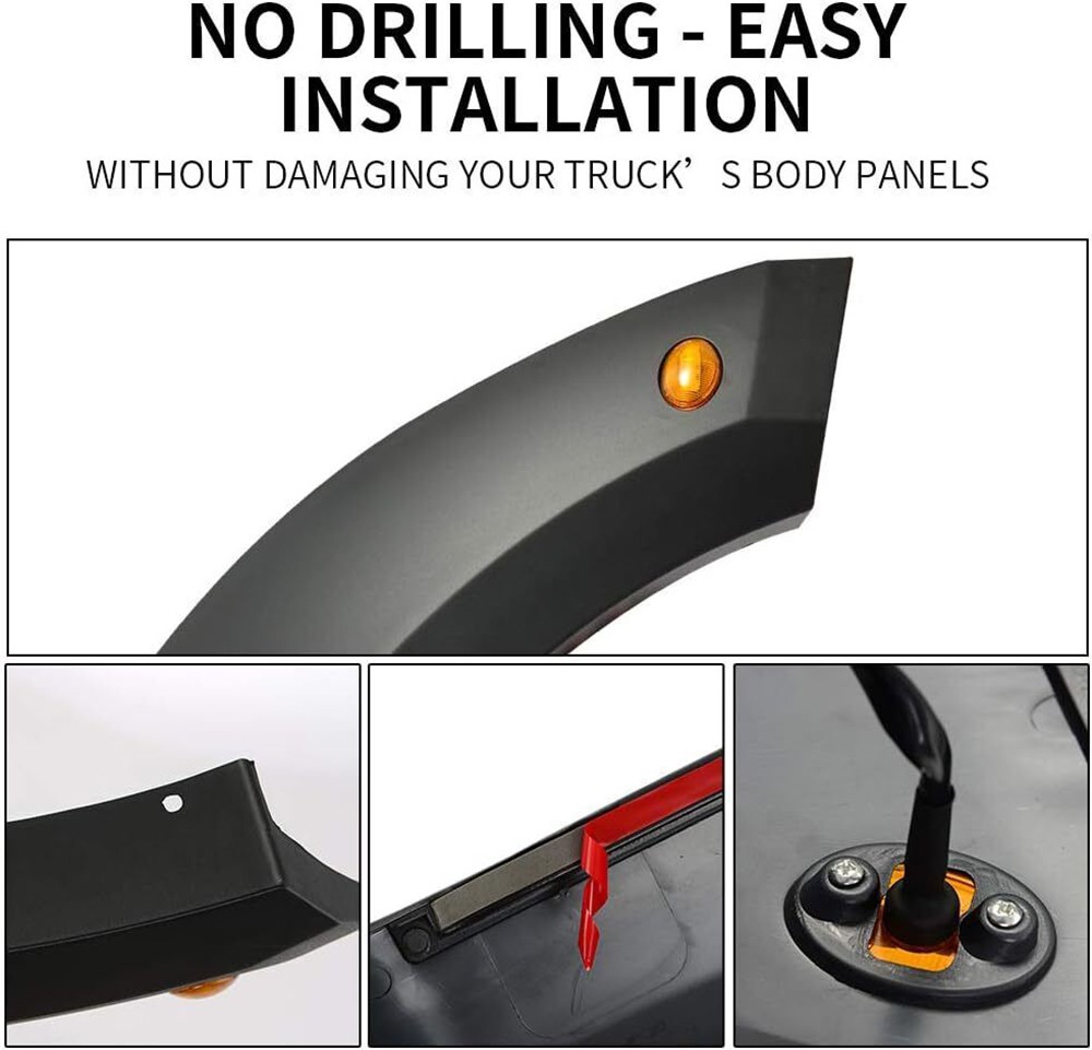 For 2015-2017 Ford F150 Fender Flares w/ Amber LED Light Raptor Style 4pcs Set