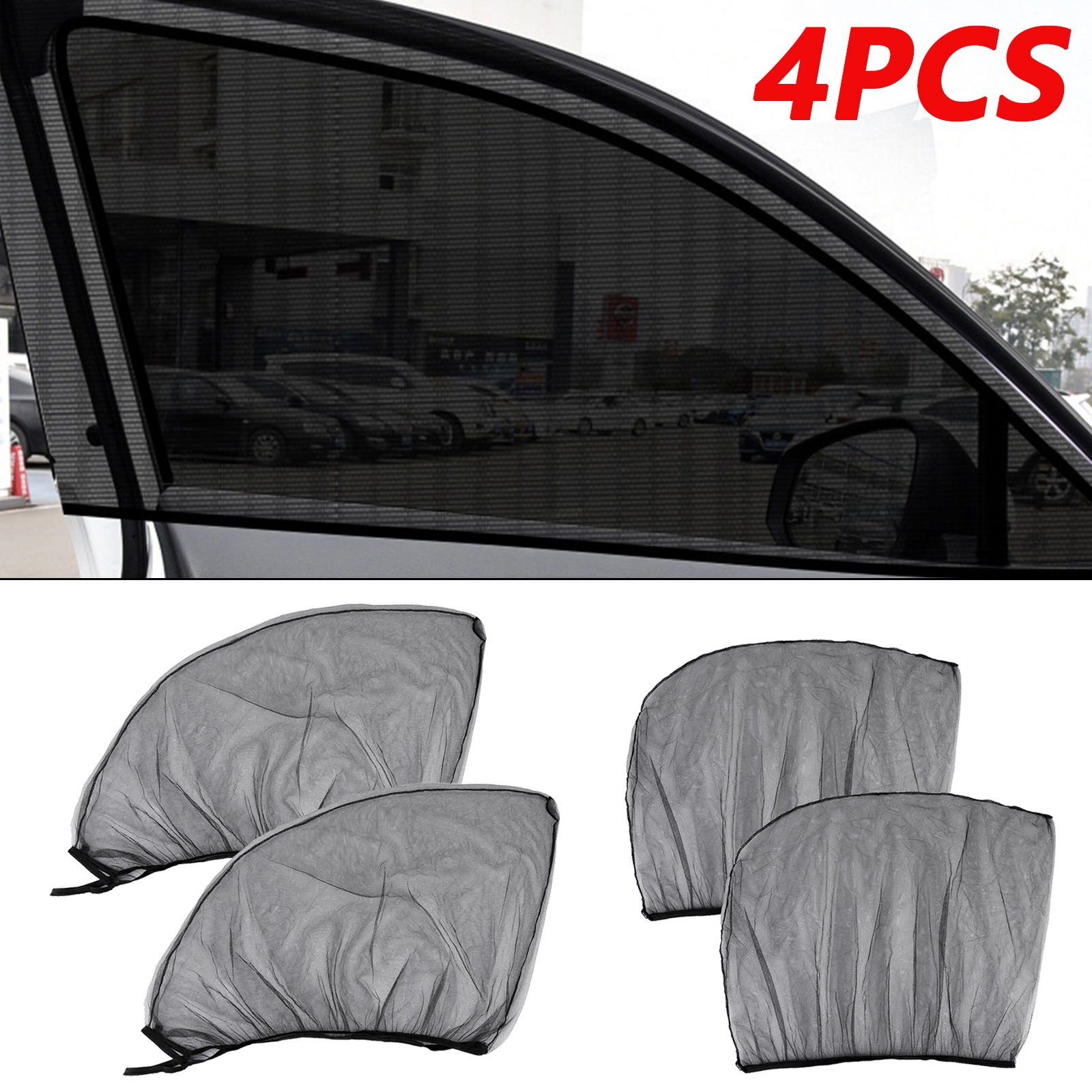 4PCS Car Window Screen Mesh Cover Privacy Mosquito Bugs Net Sun UV Protection