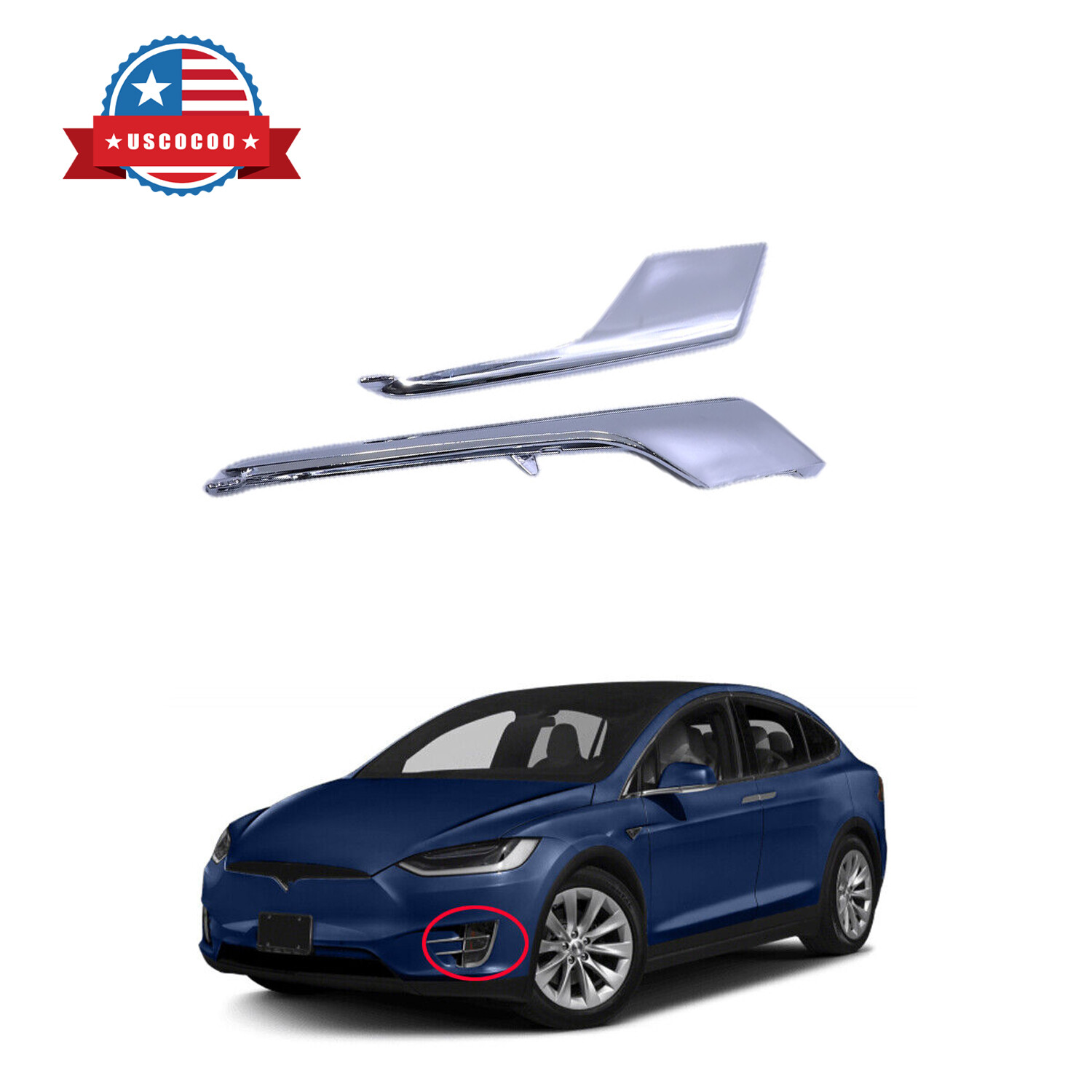 Front Right Lower & Upper Fog Light Molding Strip Trim for Tesla Model X 2Pcs