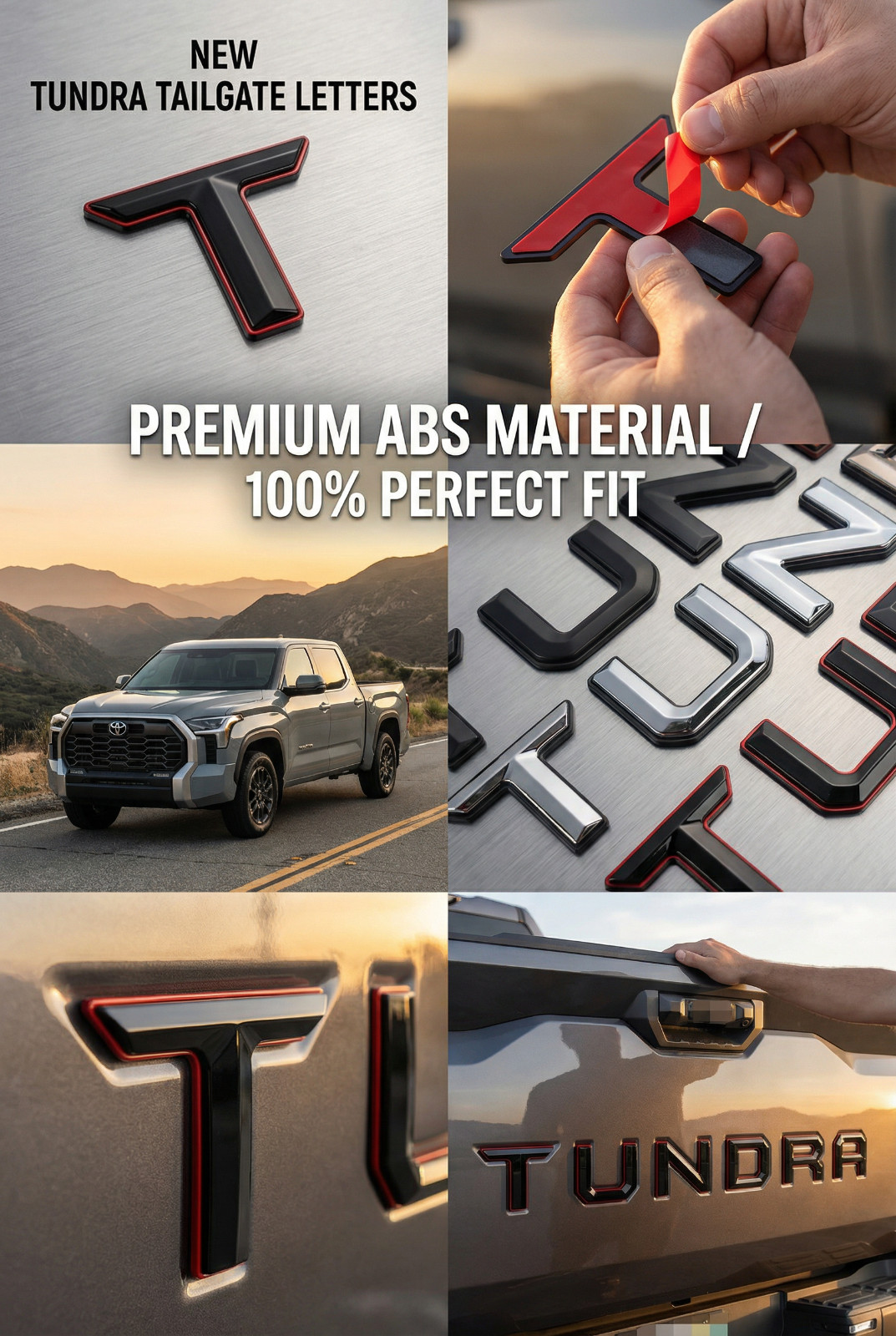Black Red Emblem compatible TOYOTA 2022-2026 TUNDRA Front tailgate letters