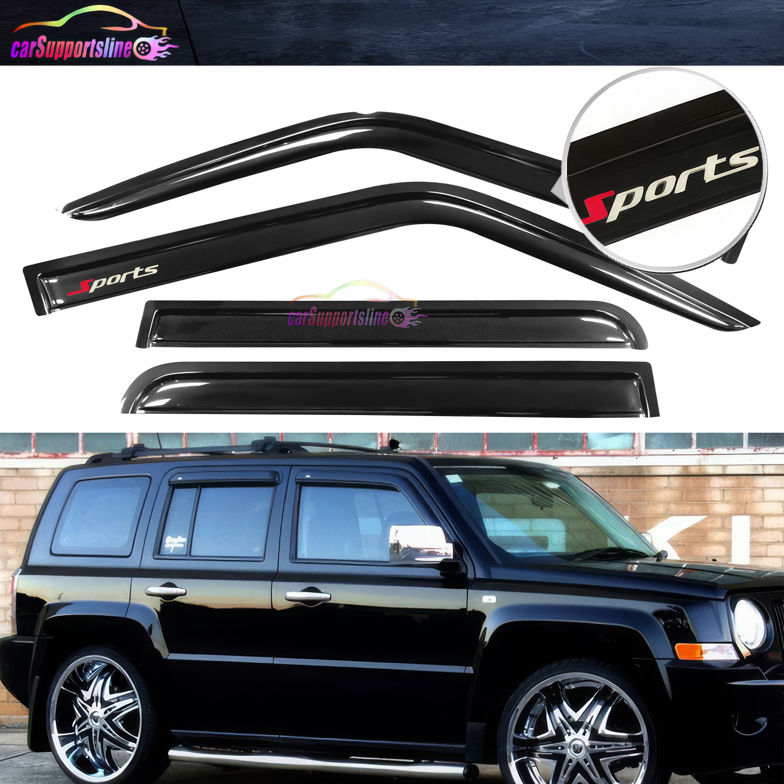 Window Visor Fits 07-18 Jeep Patriot 4DR Guard Deflector Slim Style w/ Sports