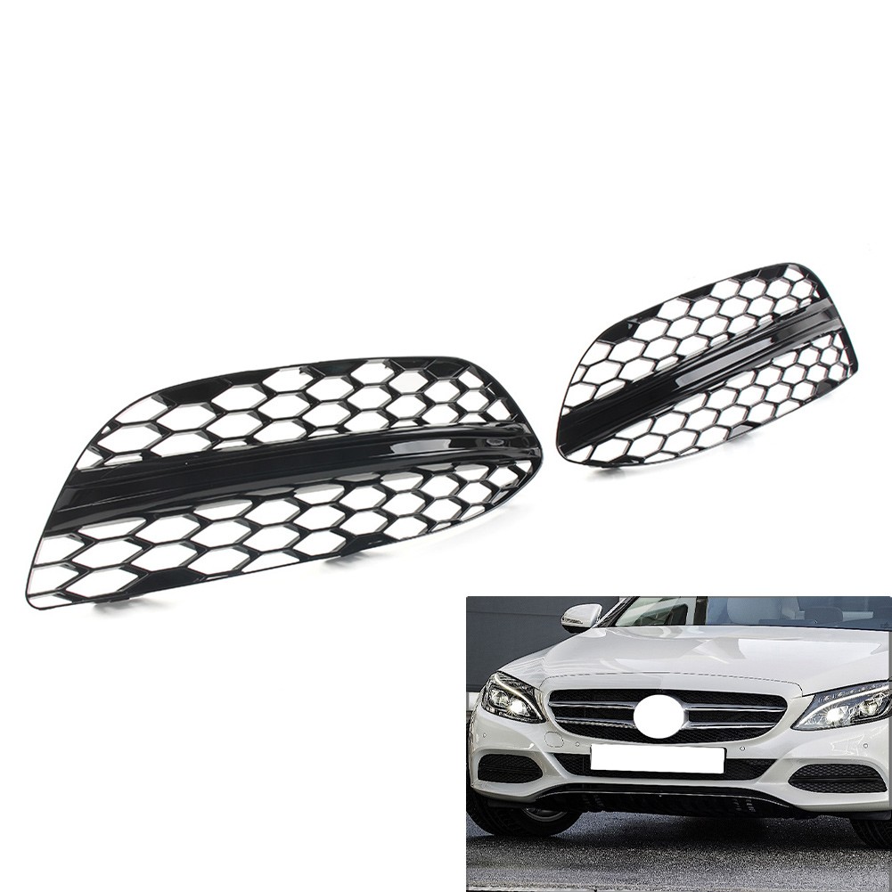 Front Bumper Fog Light Honeycomb Mesh Grilles Cover For Benz C W205 C300 Black