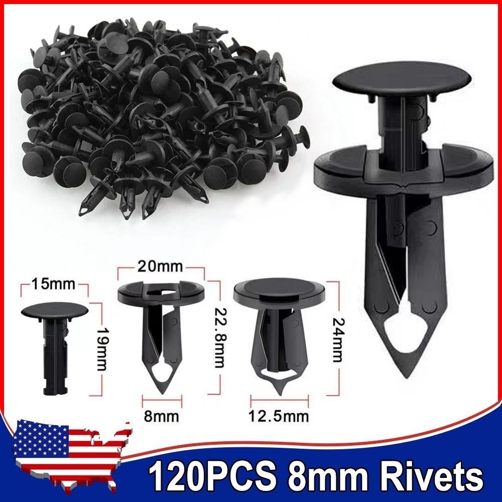 120PCS8mmPlasticRivet Push Clips Automotive Retainer Fasteners for Bumper & Trim