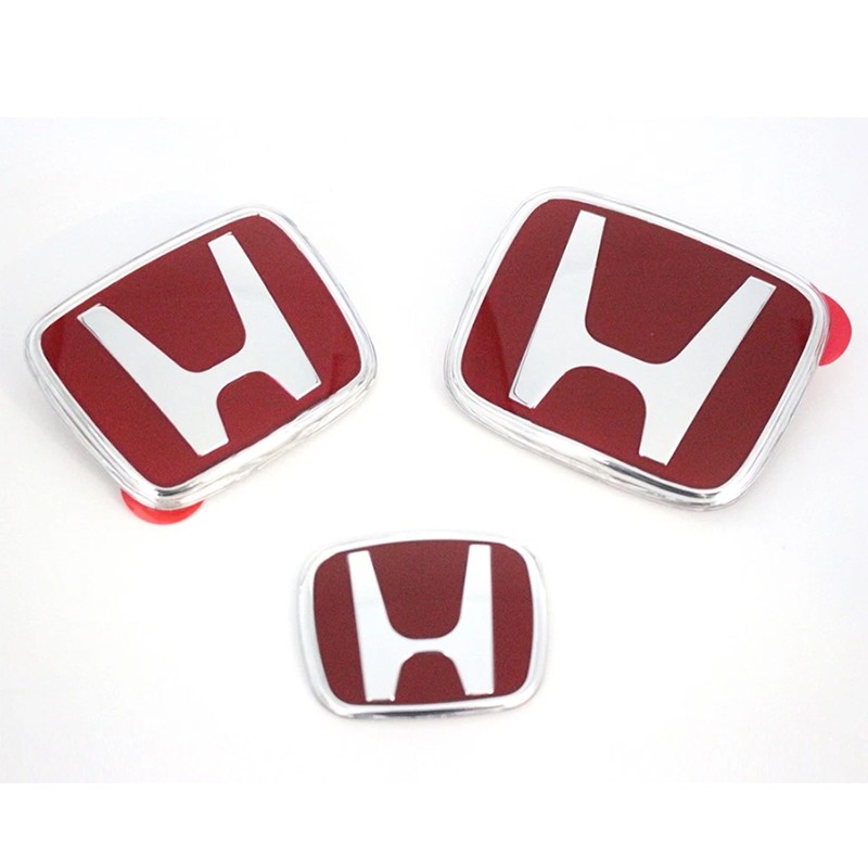 3pcs Jdm Red Front Rear Steering Badge Emblem For 11th Civic Sedan Hatchback 4Dr