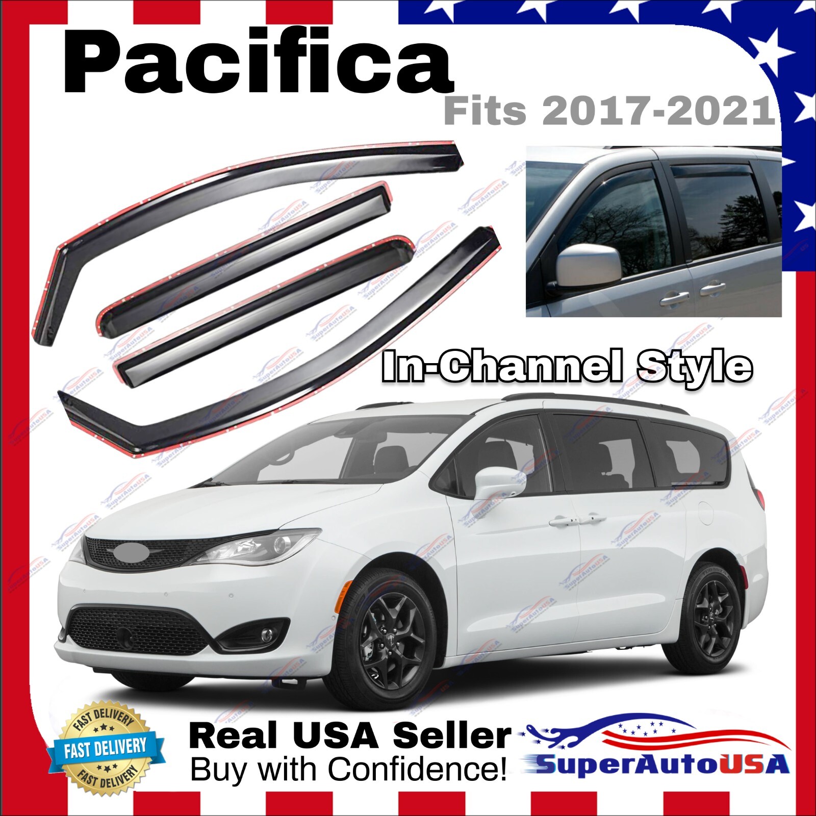 For Chrysler Pacifica 17-21 In-Channel Vent Window Visors Rain Guards Deflectors