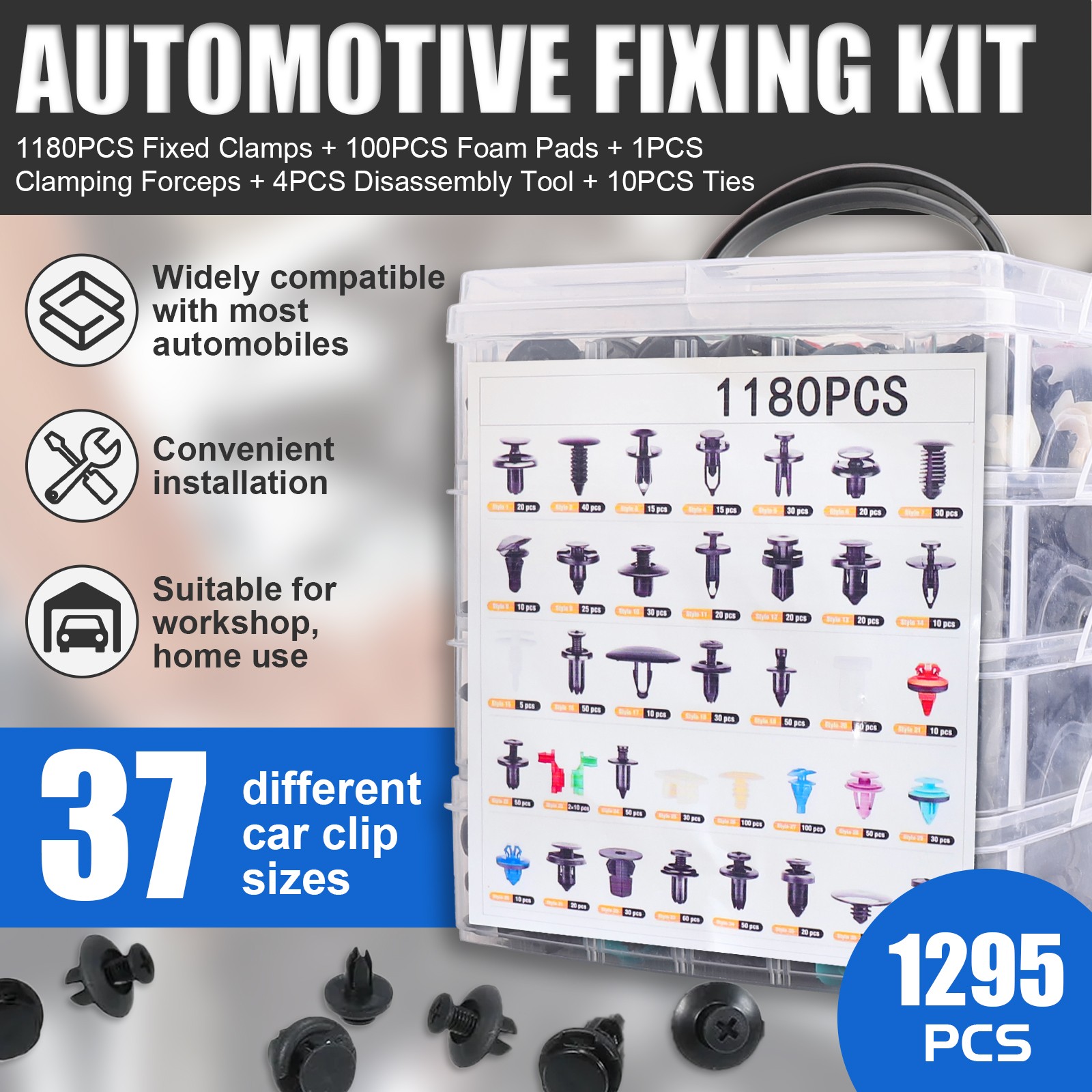 1295PCS Car Retainer Auto Fasteners Body Plastic Trim Clips Pin Rivet Bumper Kit