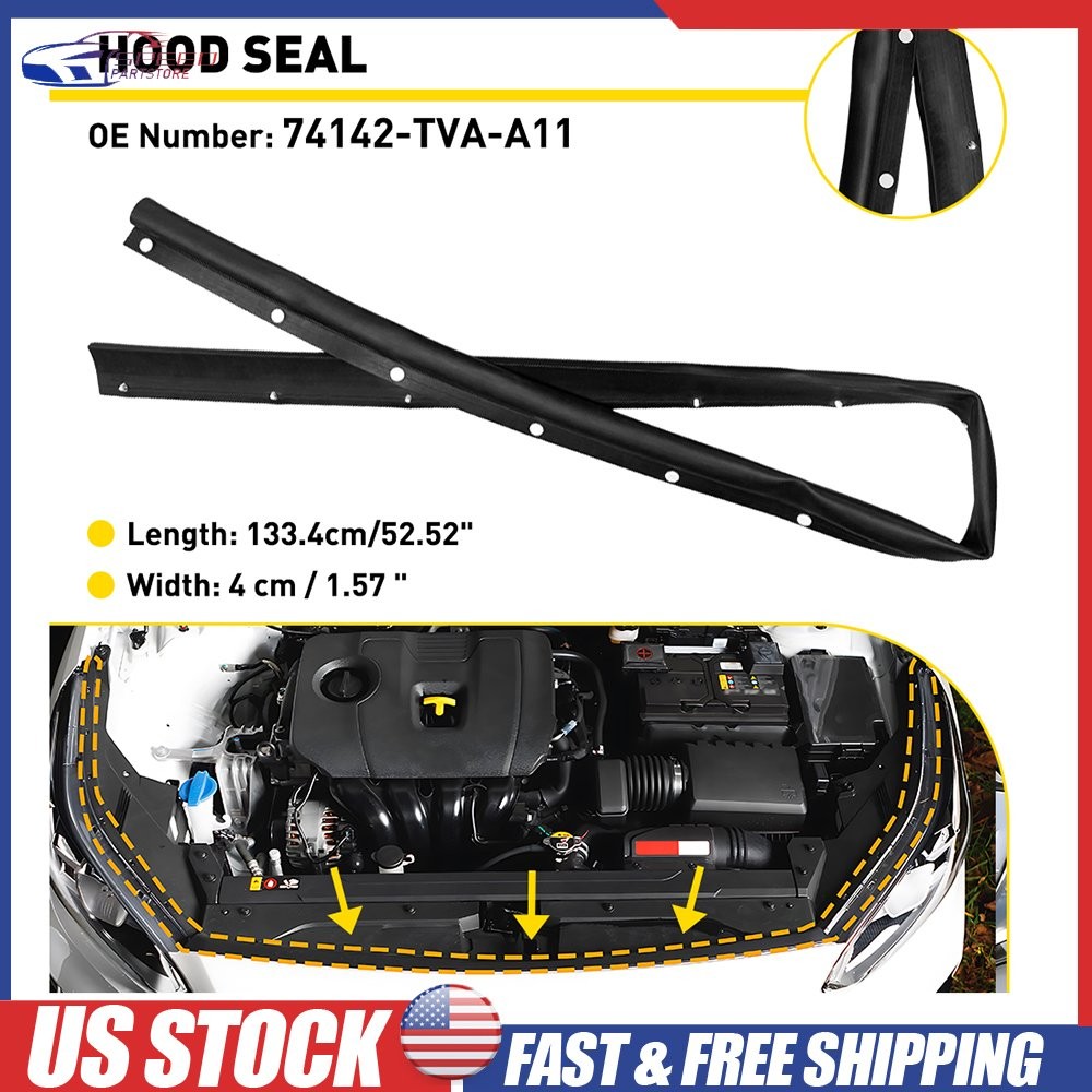 New Front Hood Seal Rubber Molding Trim Black Clip-on For Honda Accord 2018-2022