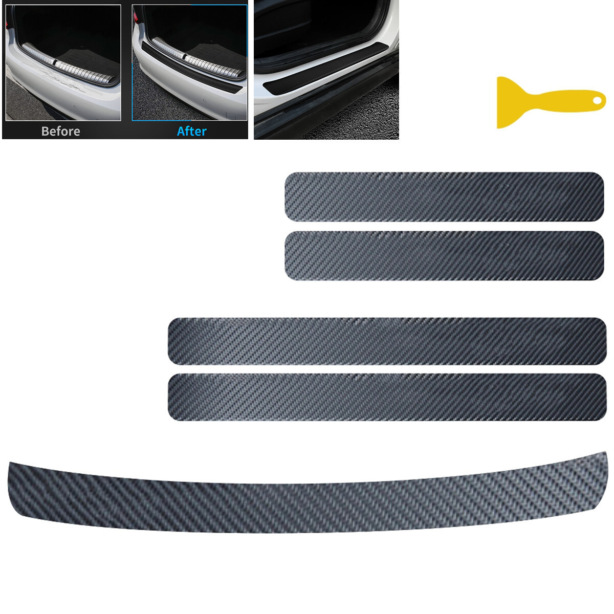 Car Rear Bumper Door Sill Scuff Plate Cover Strip Sticker Guard Protector Trim