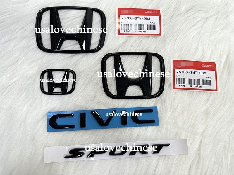 Gloss Black Logo Emblem Set fits Civic 22-25 Hatchback