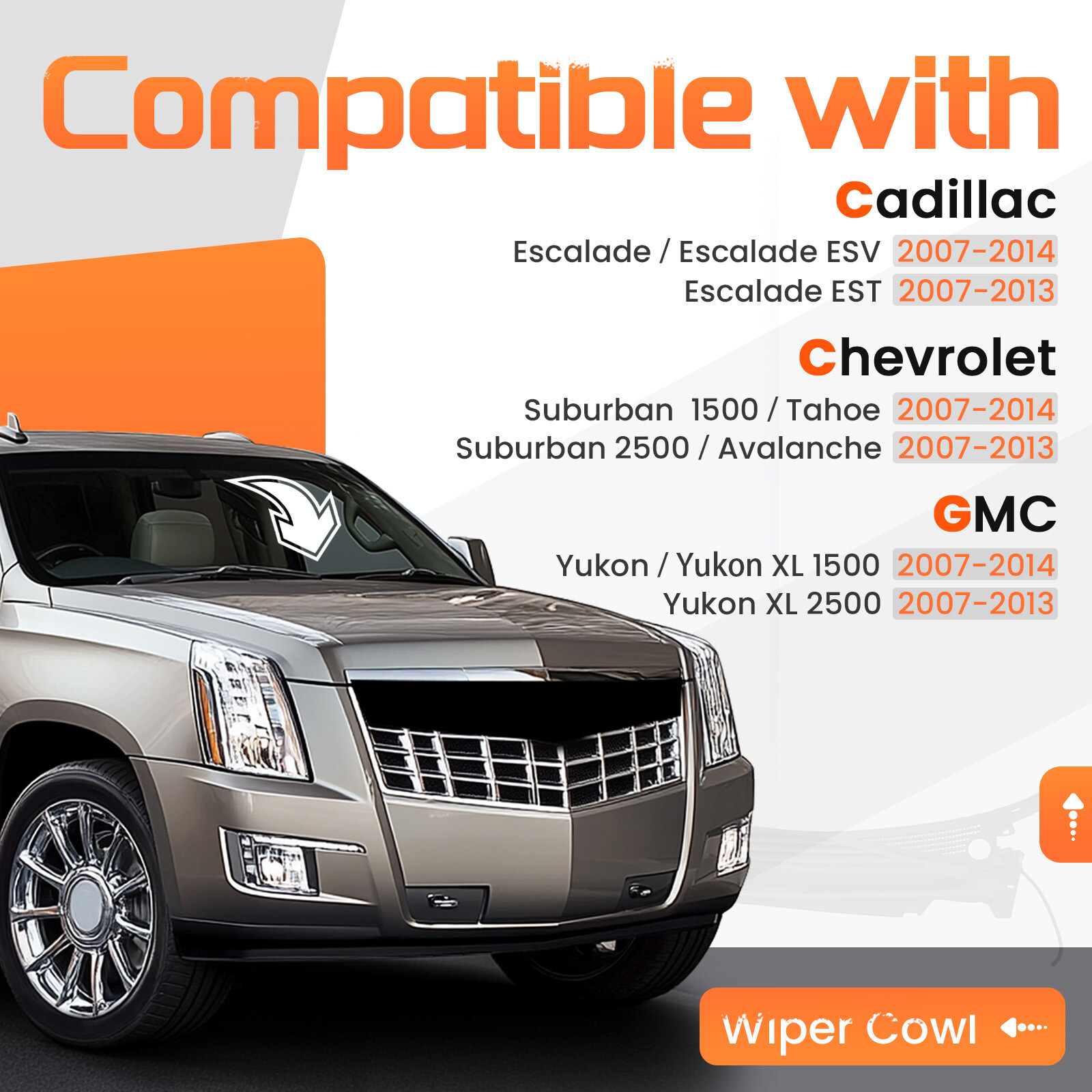 For Chevrolet Tahoe/GMC Yukon 2007-2014 Center Air Inlet Wiper Cowl Panel Grille
