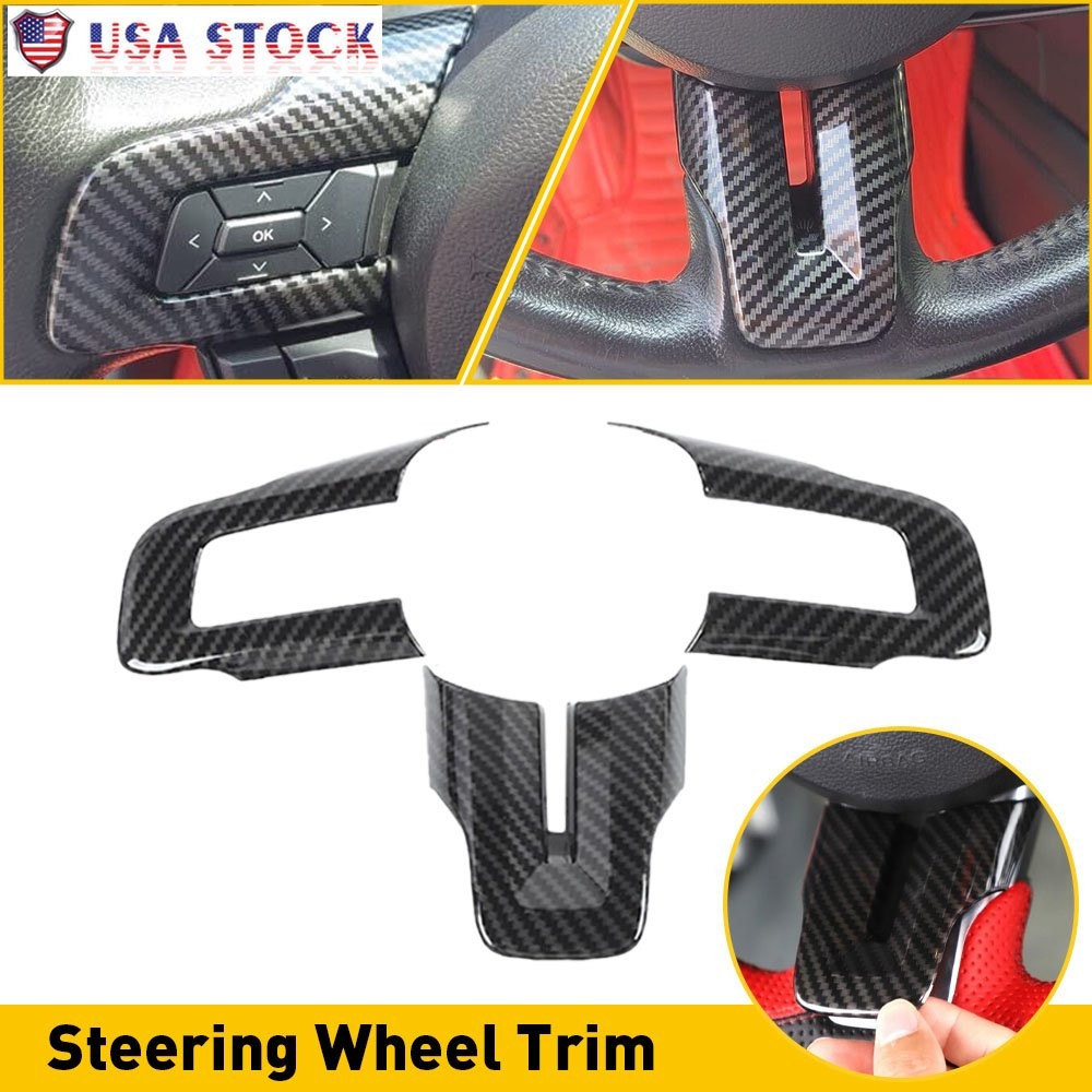 3pcs/set Steering Wheel Frame Trim Cover for 2015-2022 Ford Mustang Carbon Fiber