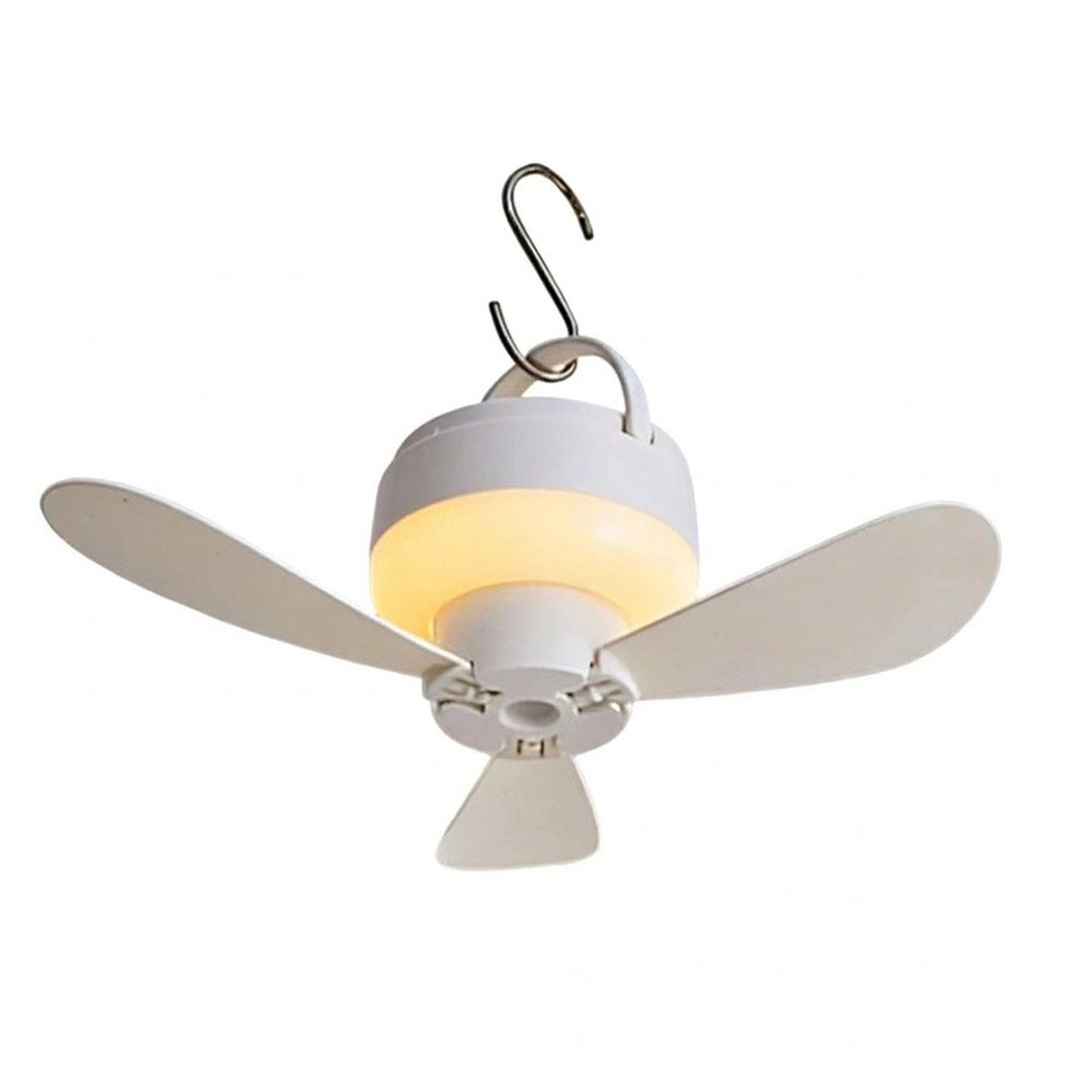 Lightweight Camping Ceiling Fan with LED Light USB Rechargeable for RV Tent