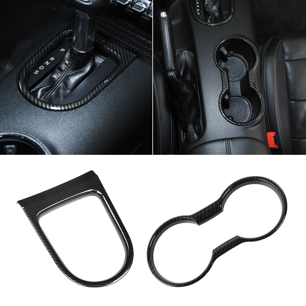 Carbon Fiber Cup Holder Insert &Gear Shift Frame Trim Cover for Ford Mustang 15+