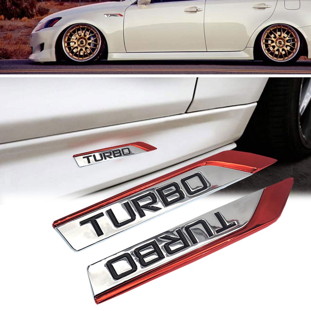 2x 3D Turbo Logo Car Emblem Badge Metal Sticker Trunk Fender Decals Accessories