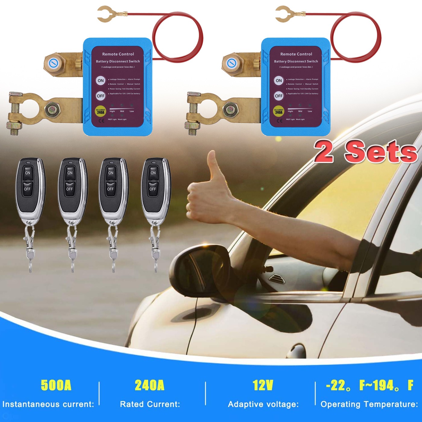 2X Remote Battery Disconnect Switch Battery Kill Switch 12V 240A for Auto RV ATV