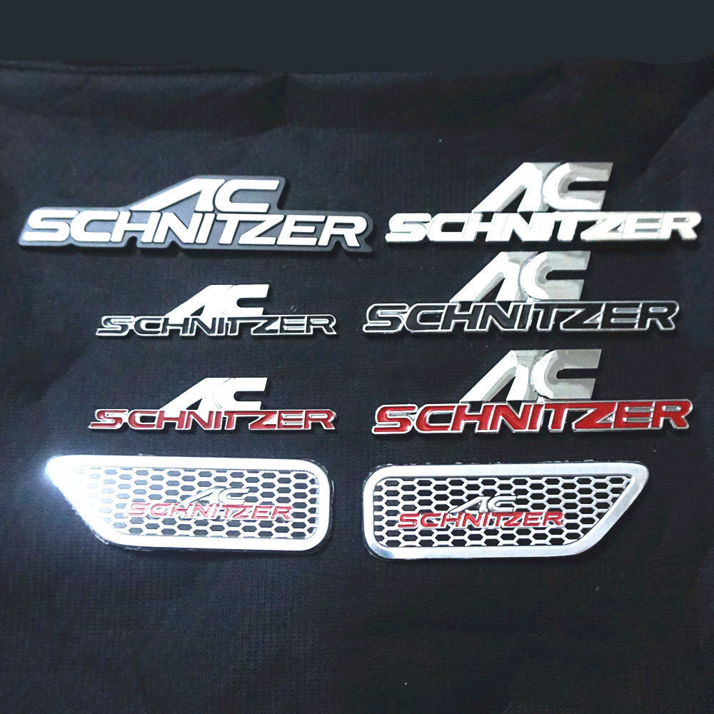 Black Silver Chrome AC SCHNITZER Metal Grille Emblem + Decal Sticker Badge Motor