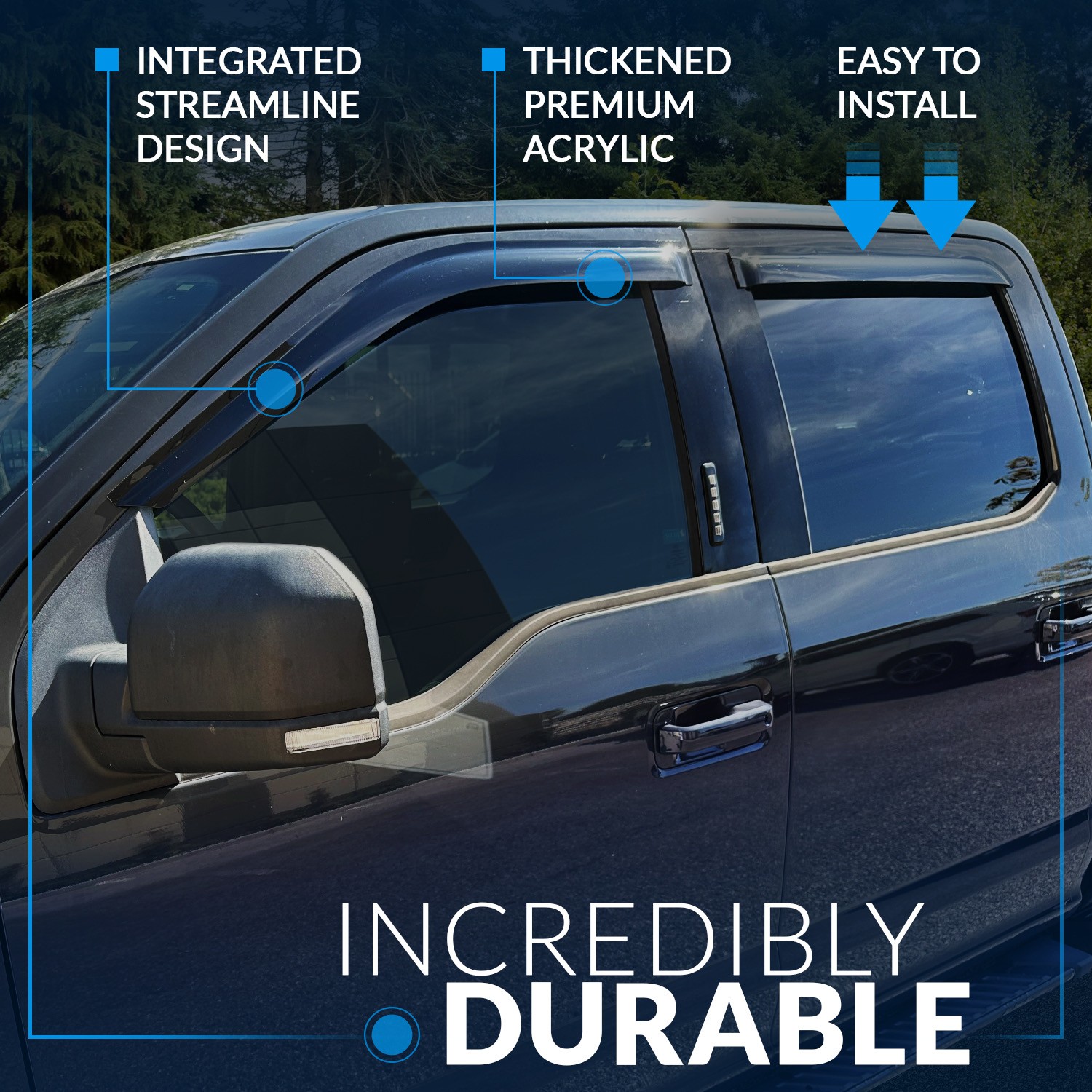 Light Gray Rain Visor Deflector 2pcs Out Channel Ford F-450 Regular Cab 1999-16