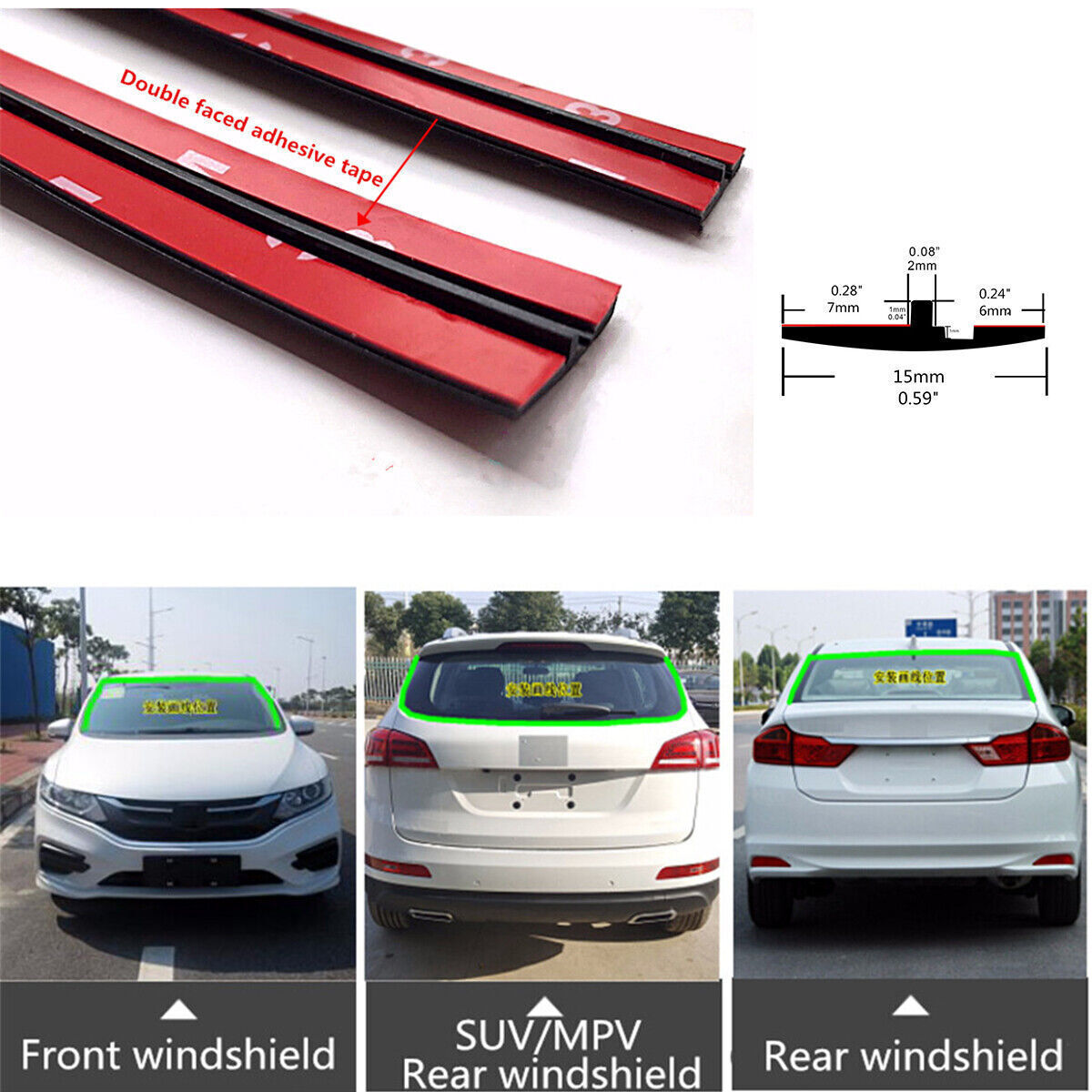 Car Front Rear Windshield Roof Edge Strip Rubber Dustproof Soundproof Waterproof