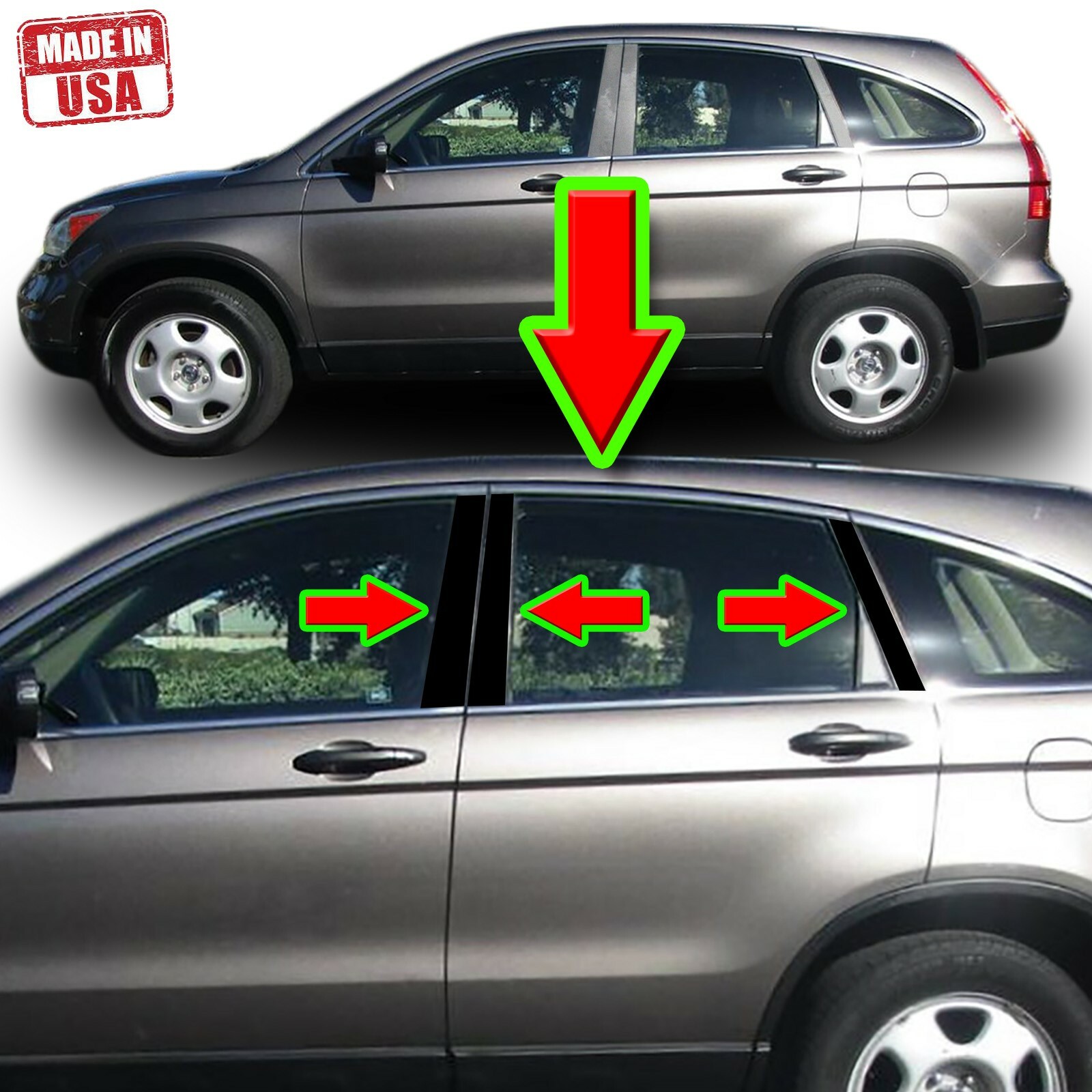 Black Pillar Trim for Honda CRV 07-11 6pc Set Door Cover Piano Window Trim