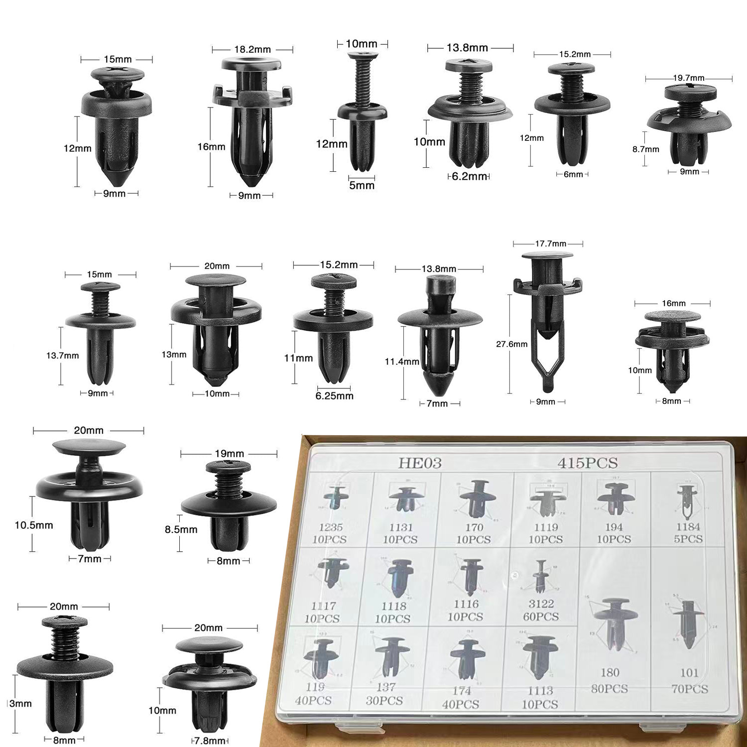 415PCS Bumper Retainer Clips Car Plastic Rivets Fasteners Push Retainer Kit