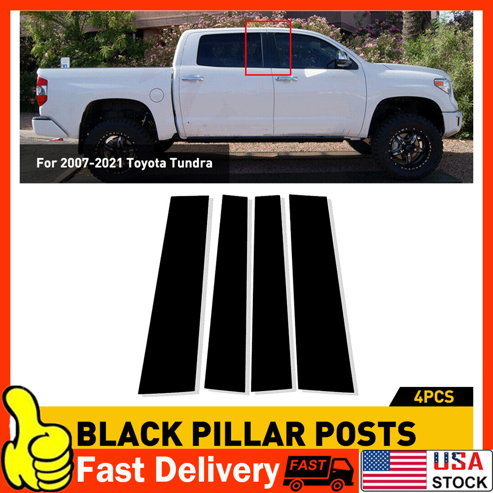 Fit Toyota Post Tundra Pillar Door 2007-2021 Window Trim Black Covers Glossy USA