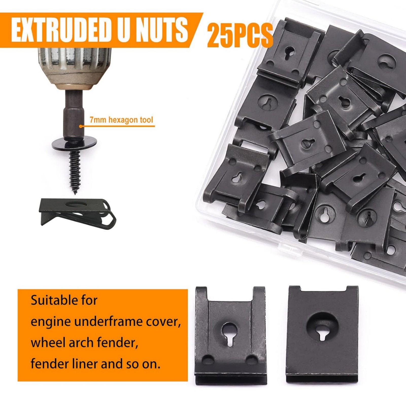 50PCS Universal M4.2 Fender Liner Screws U-Nut Clips Car Engine Splash Fasteners