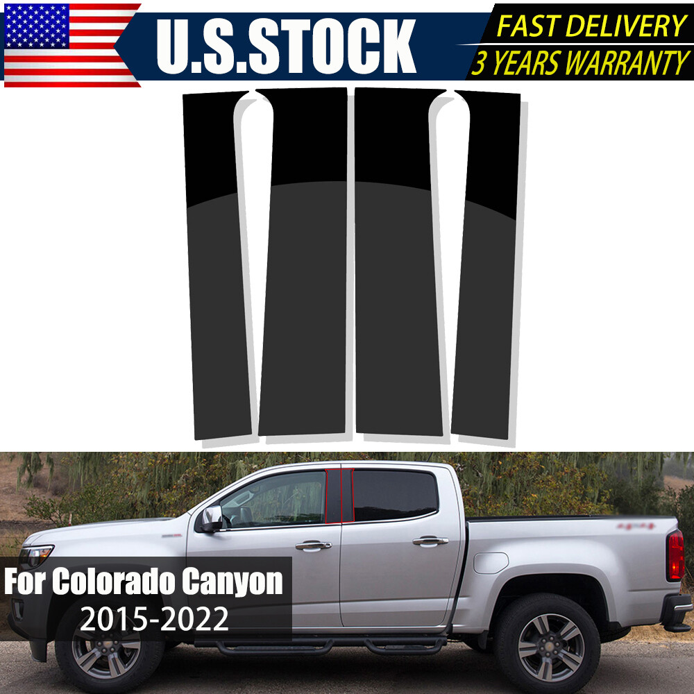 US Polished Black Pillar Posts Door Trim For Chevy Colorado GMC Canyon 2015-2022