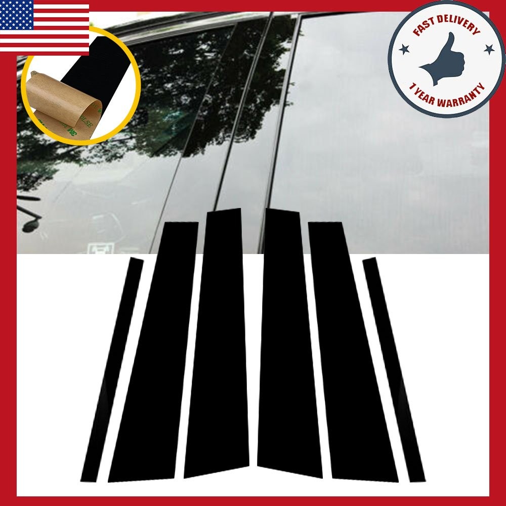 Black Pillar Posts For Honda Accord 2008-2012 Door Cover Trim Window Decal 6pcs
