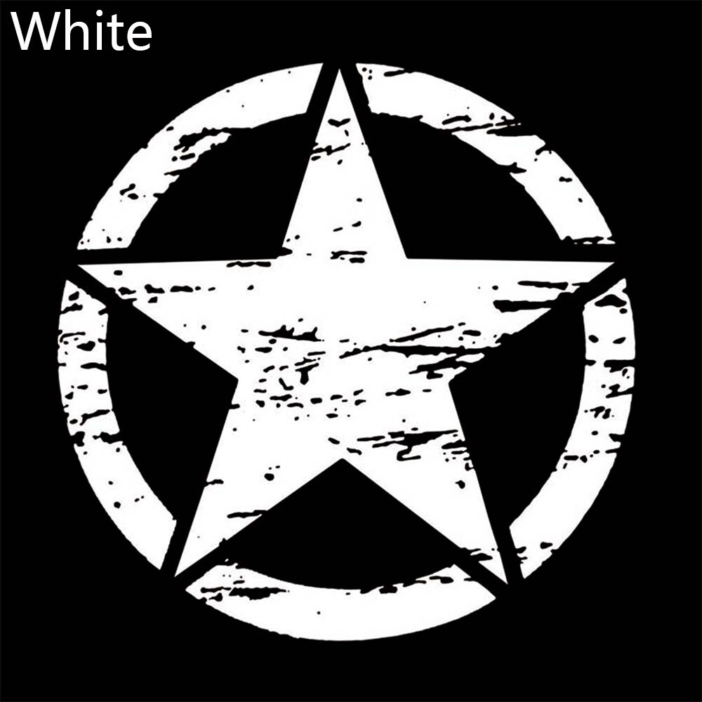 1pc 20” White Army Star Graphic Hood Side Door Vinyl Decal Sticker Universal