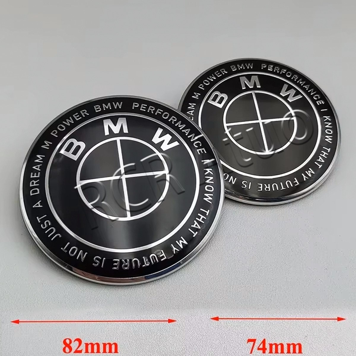2PCS Emblem Front Hood & Rear Trunk (82mm+ 74mm) For BMW black characters badges