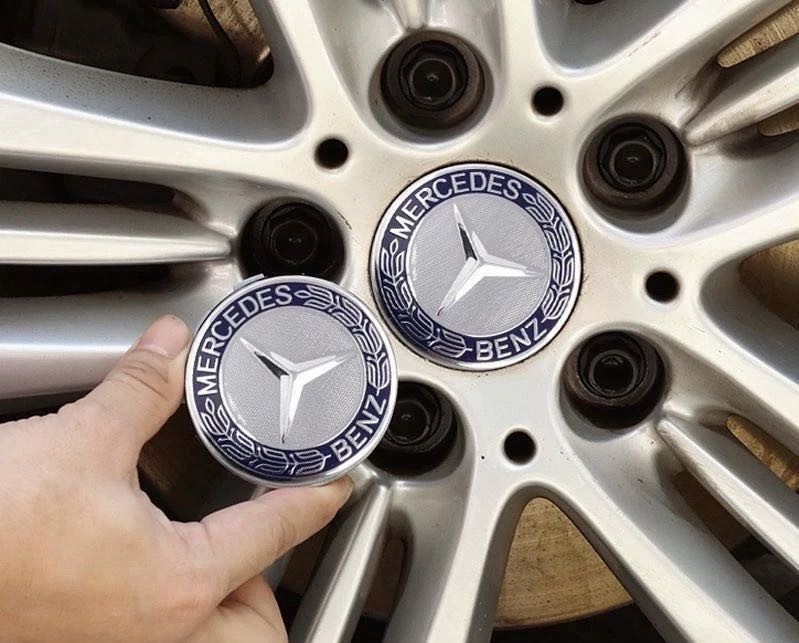 ⭐️4PCS For Mercedes Benz C300 Blue Wheel Center Caps Emblem Rim Hub Cover Badge