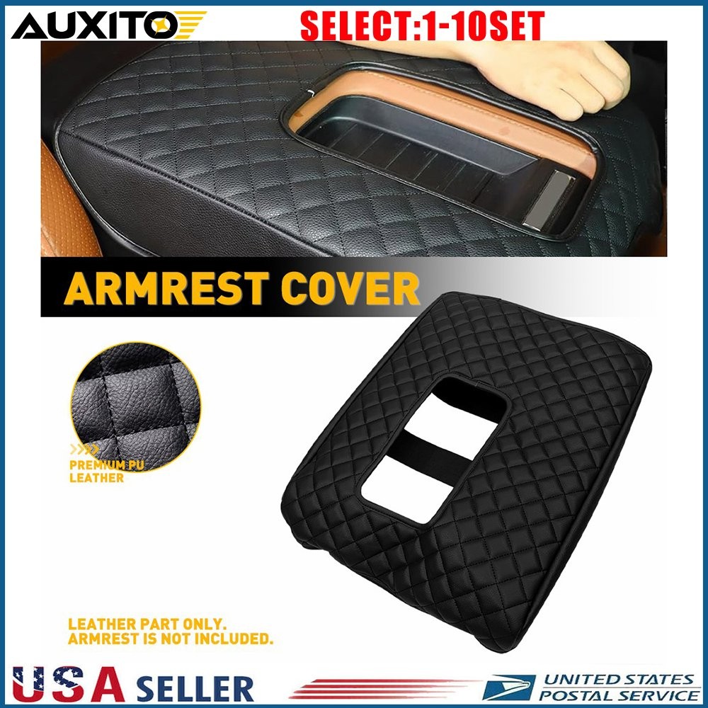 Fit 2014-21 Toyota Tundra Center Console Armrest Cover Leather Black Pad 1-10X