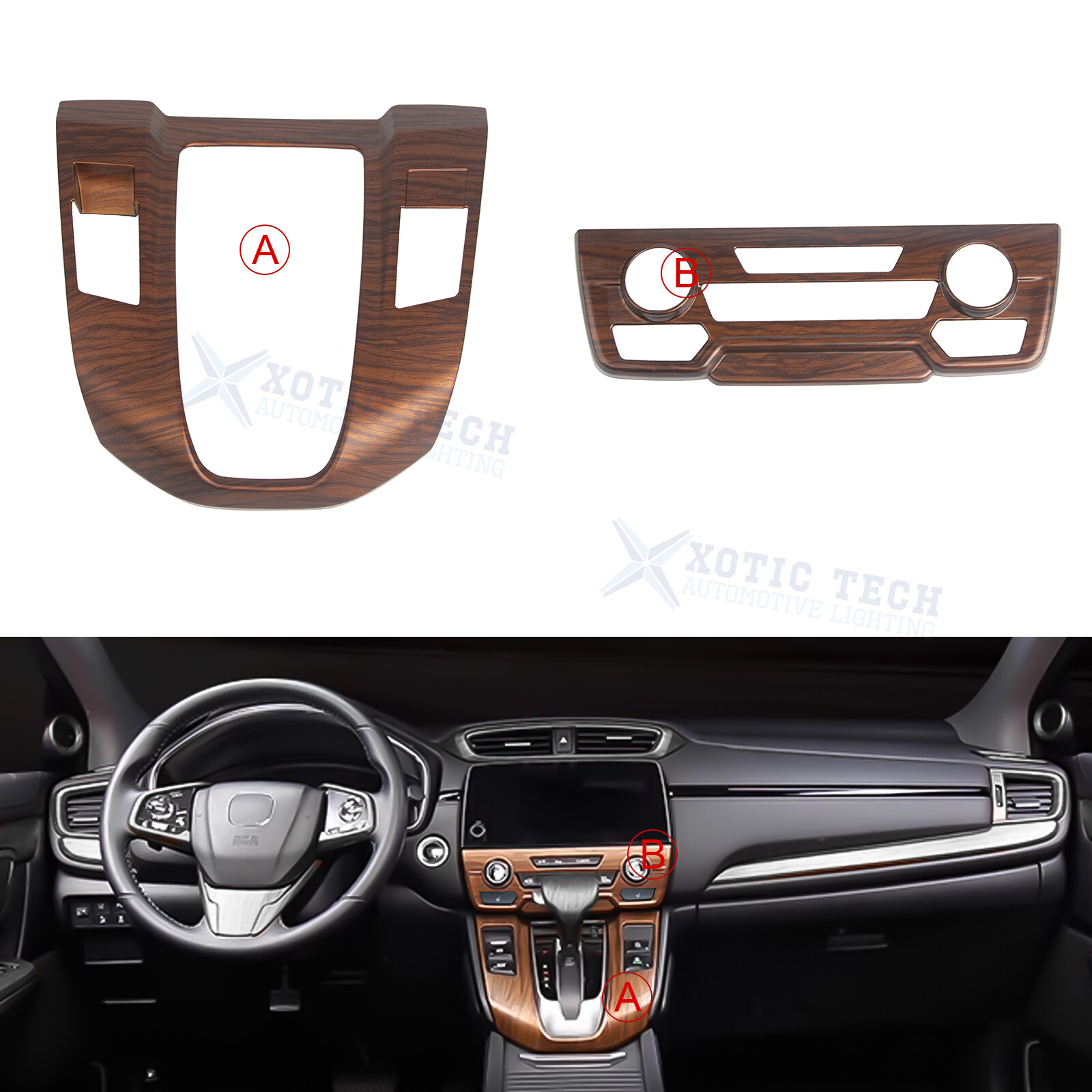 Peach Wood Pattern Gear Shift+AC Control Panel Decor Trim For Honda CR-V 2017-22