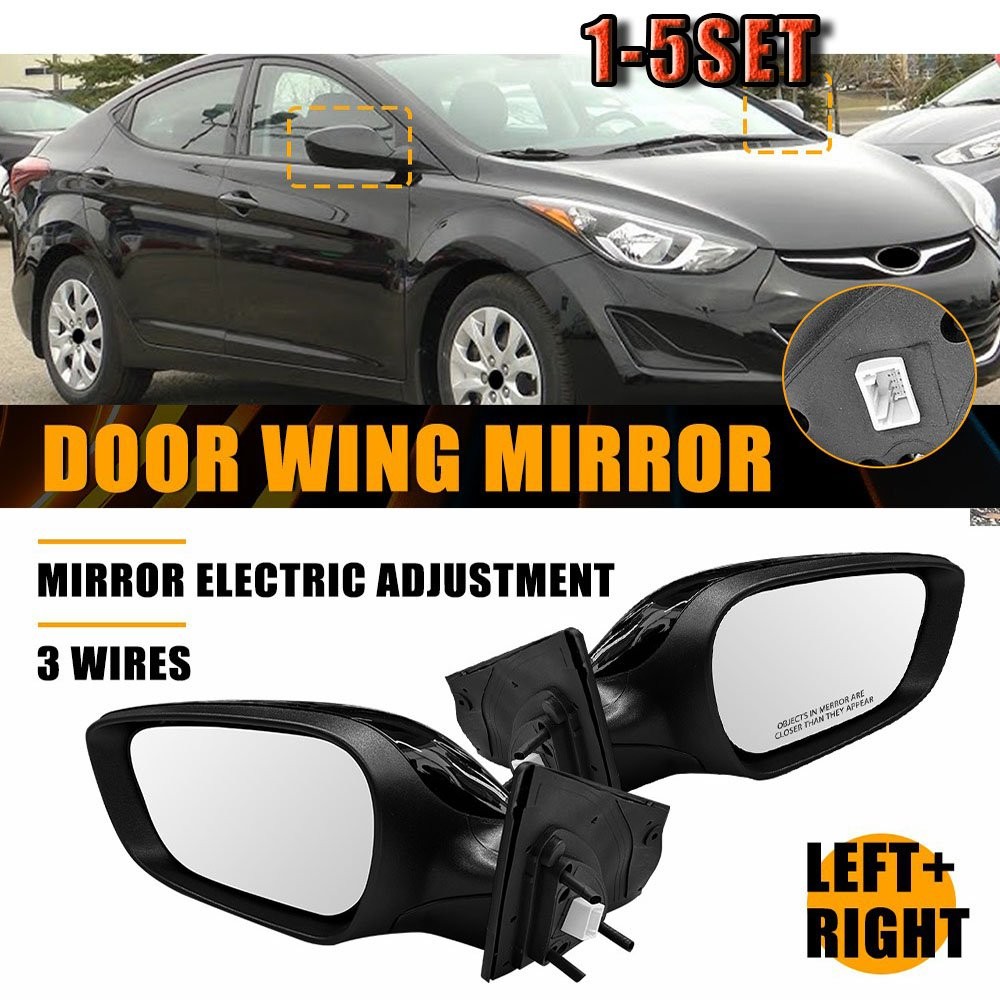Mirrors Left+Right Fits 2015 2016 Hyundai Elantra 876103Y550 Glossy Black2-10x