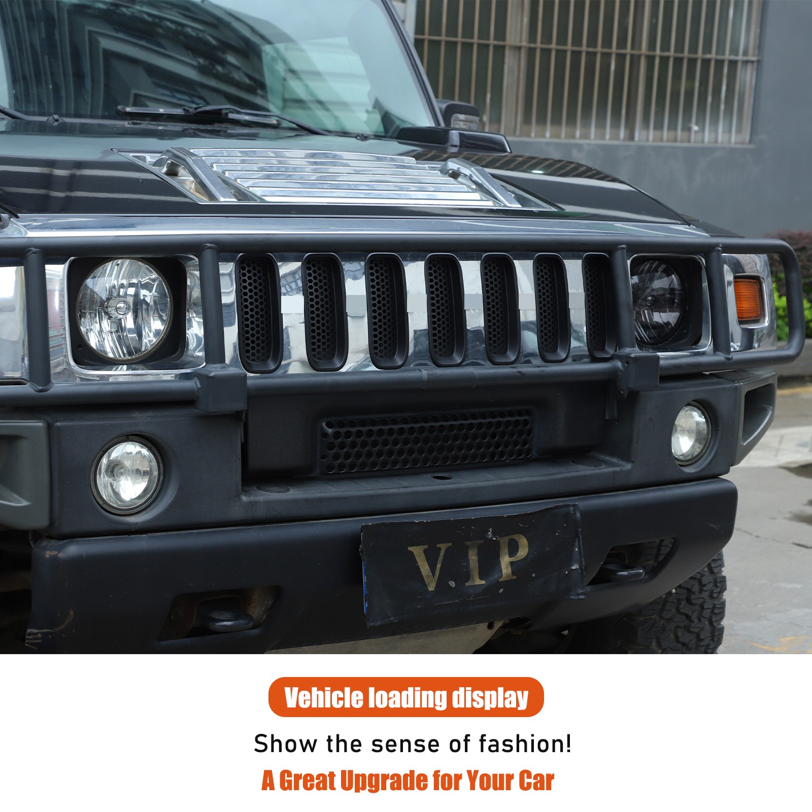 7PCS Front Grille Inserts Cover Trim Accessories Black For Hummer H2 2003-2009
